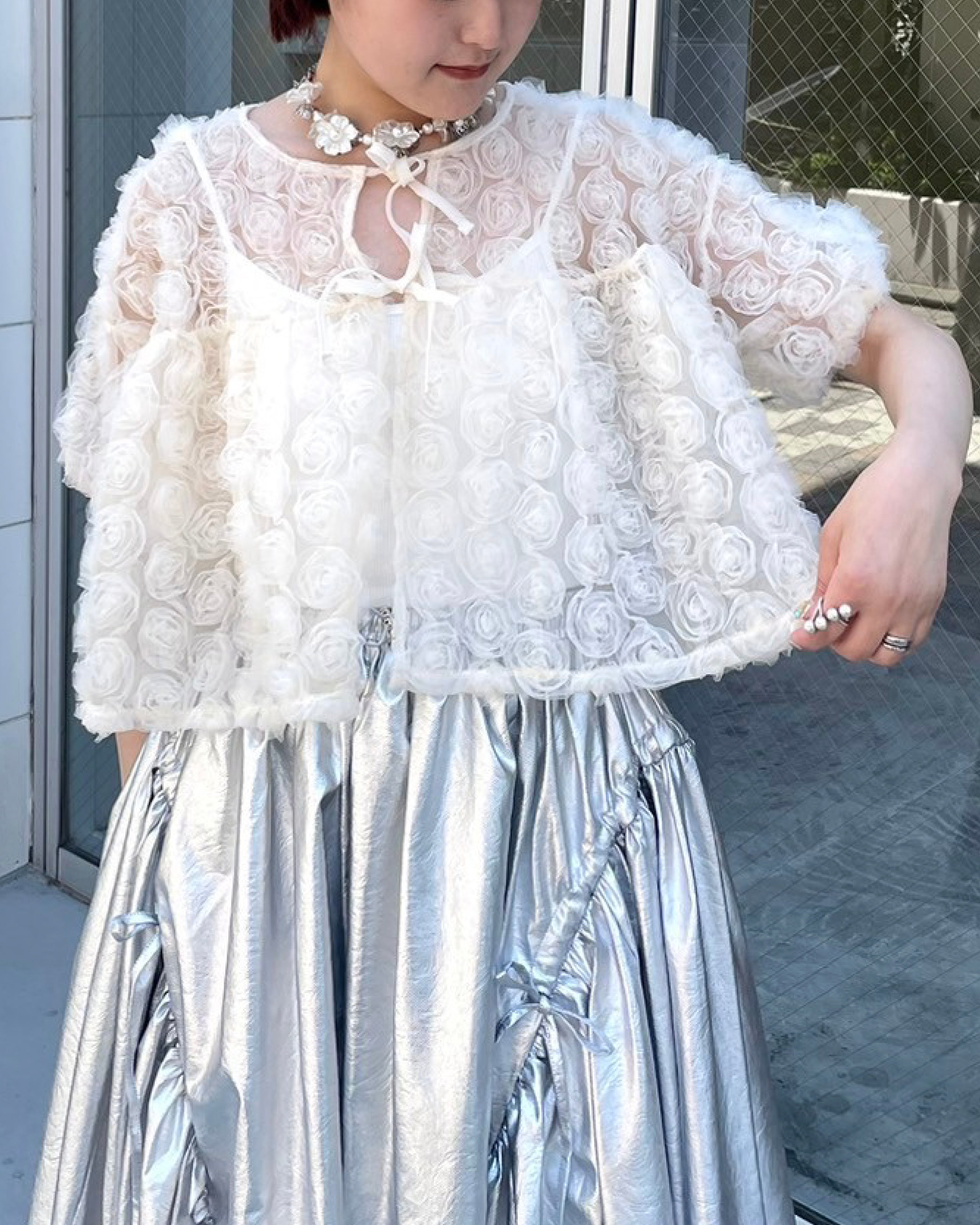 flower balloon tulle bolero (cream)