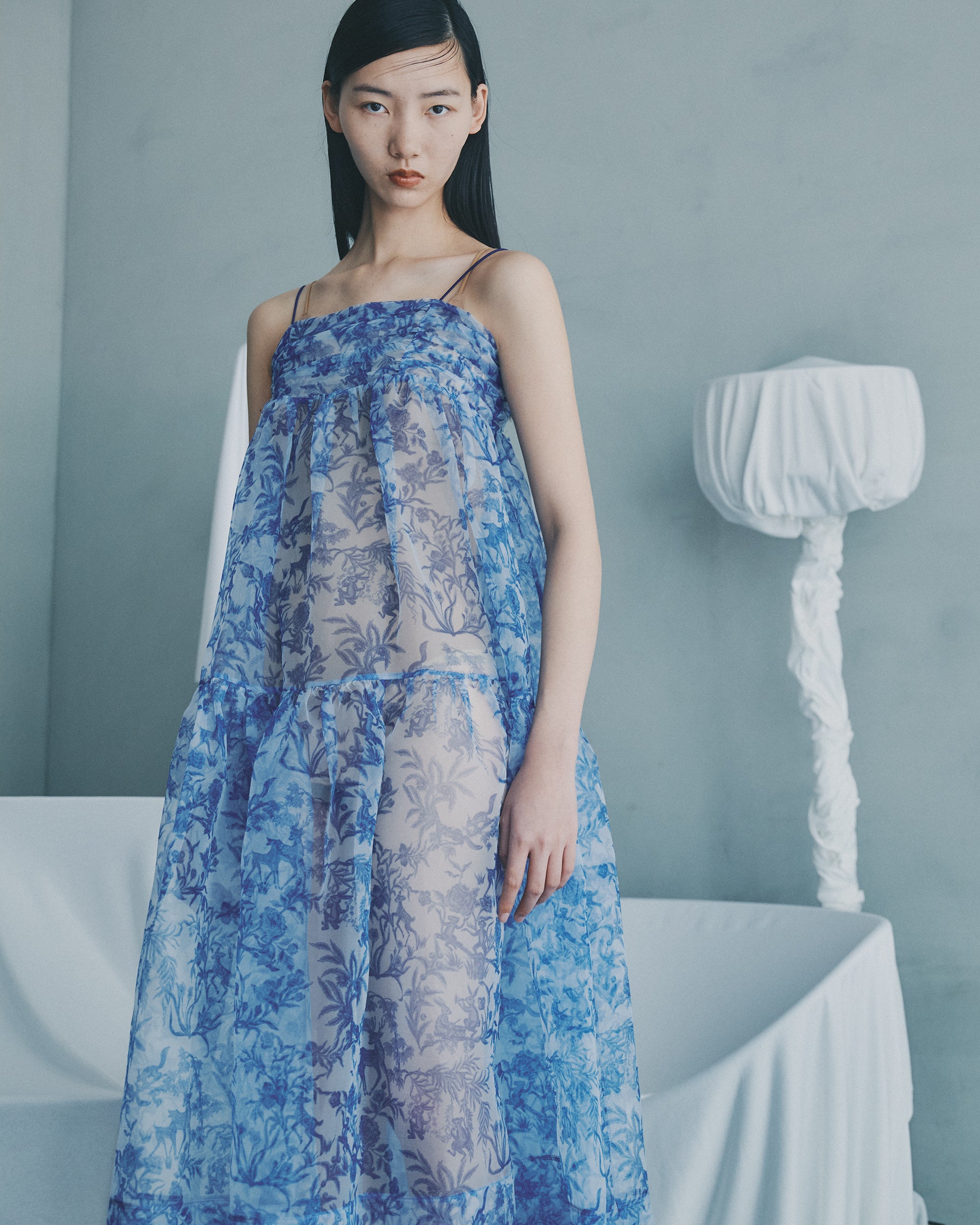 Oriental Toile de Jouy organdy cami dress