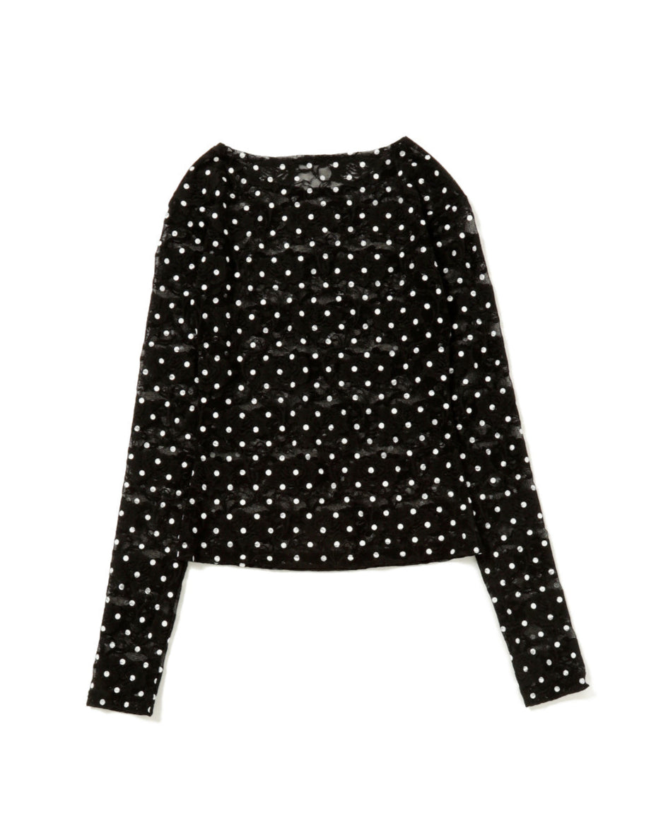 Dot lace see-through top (round neck) black