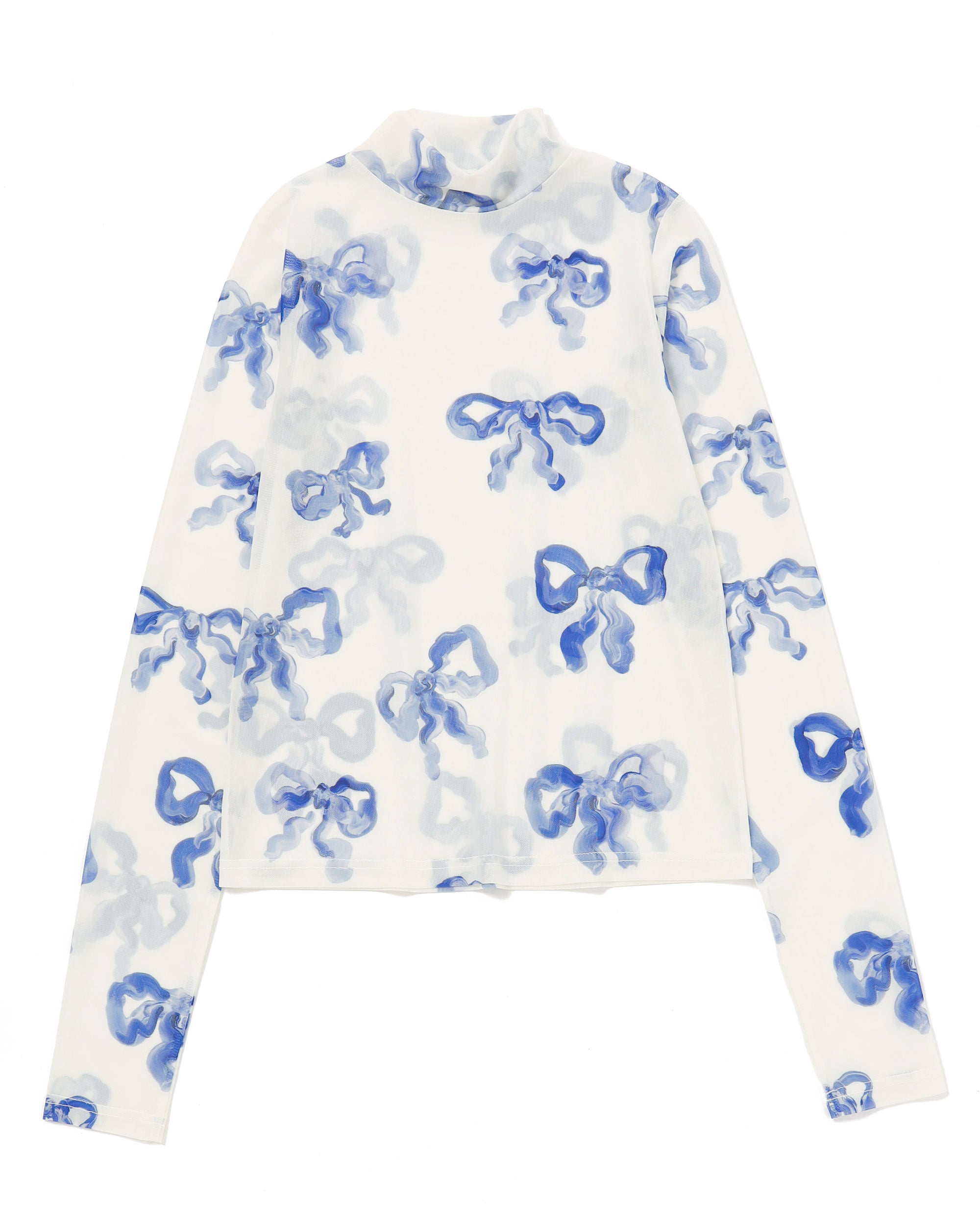 Blue ribbon see-through tops (High neck)