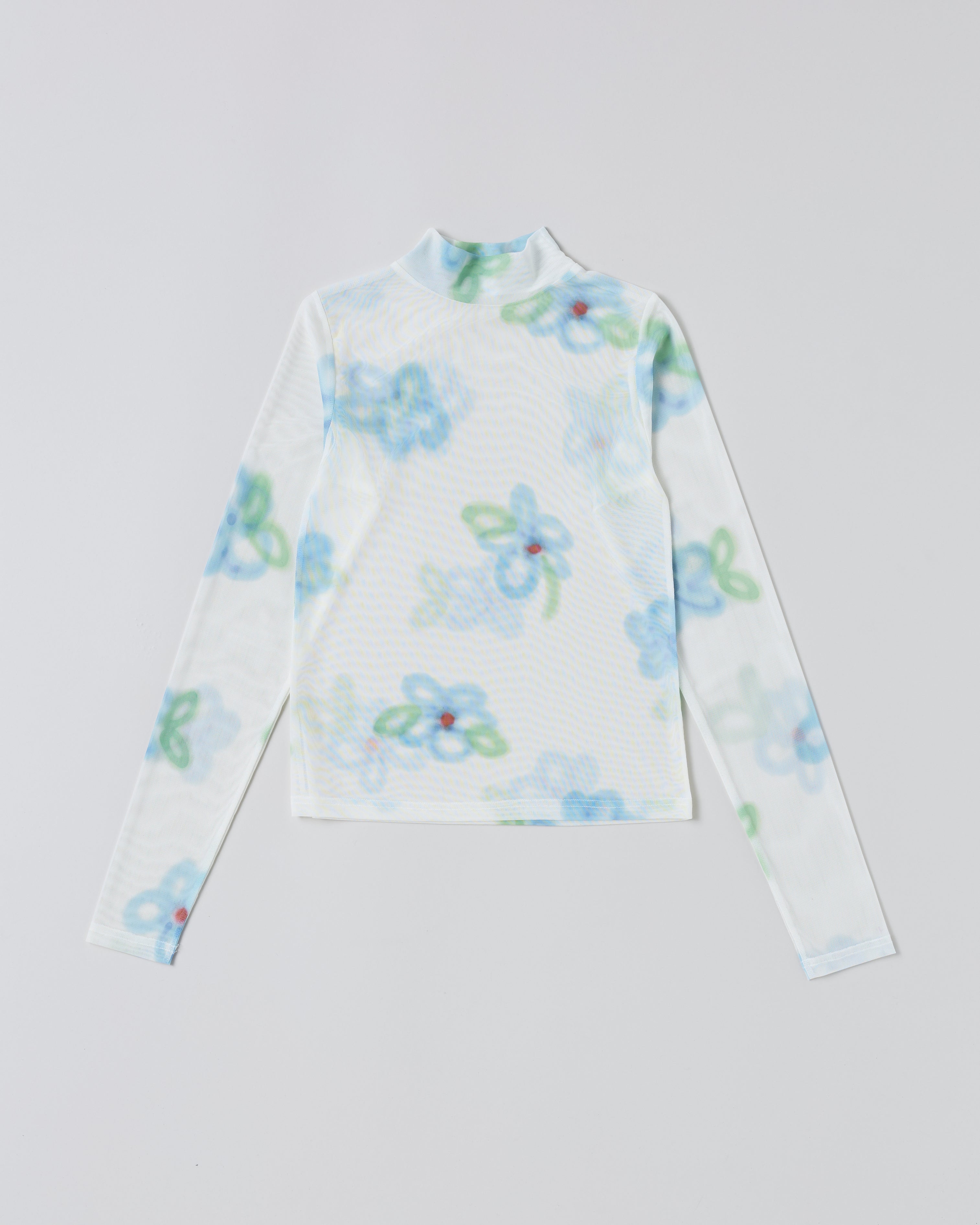 Blue spray flower see-through tops (high neck)