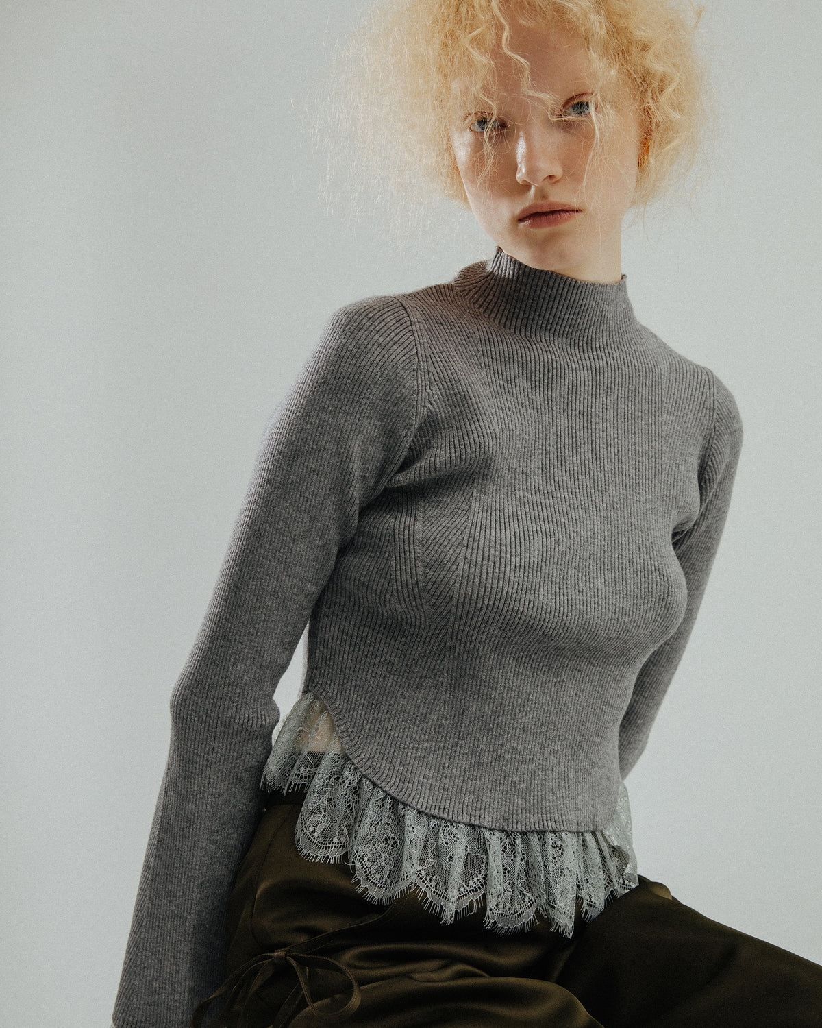 Lace trim knit top