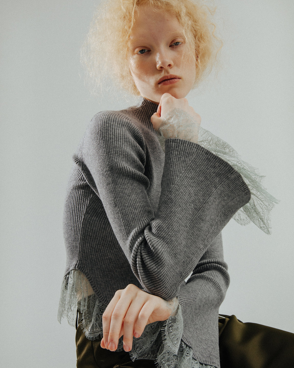 Lace trim knit top