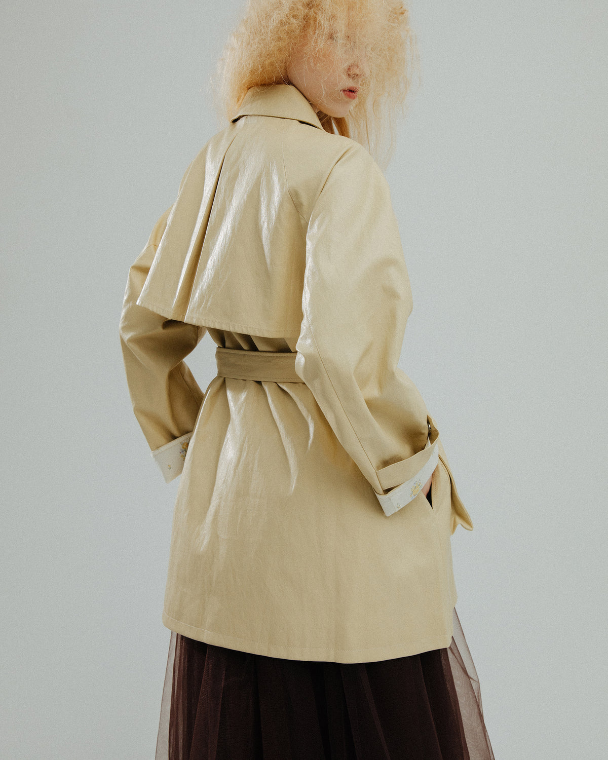 Fake leather utility midi coat