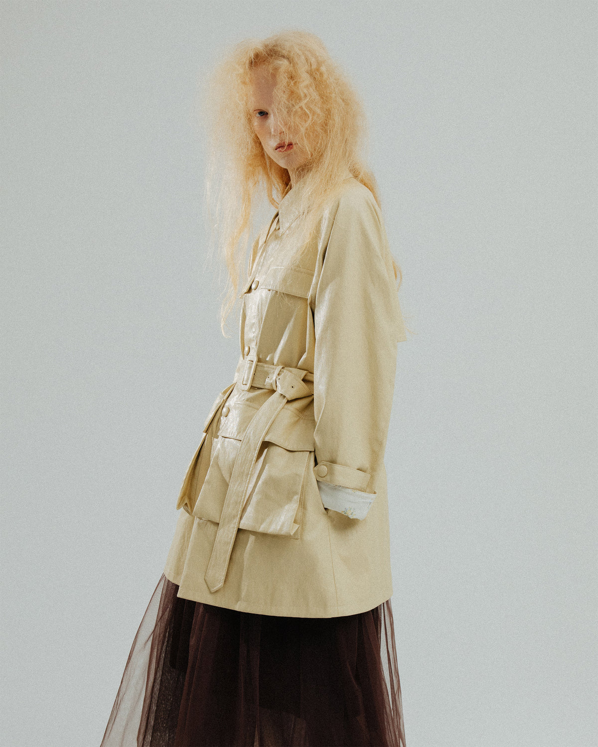 Fake leather utility midi coat