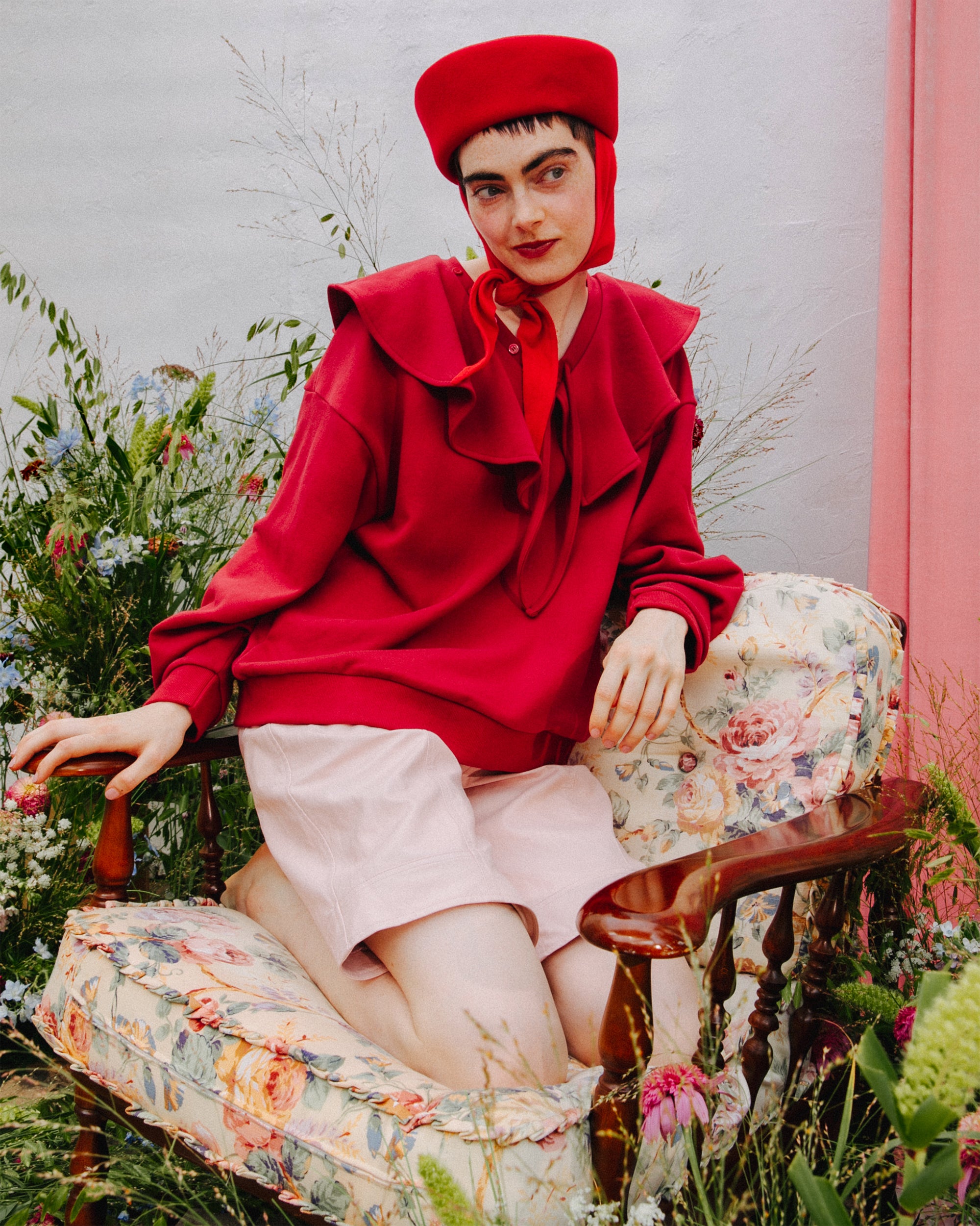 Ruffle collar curve sweatshirt