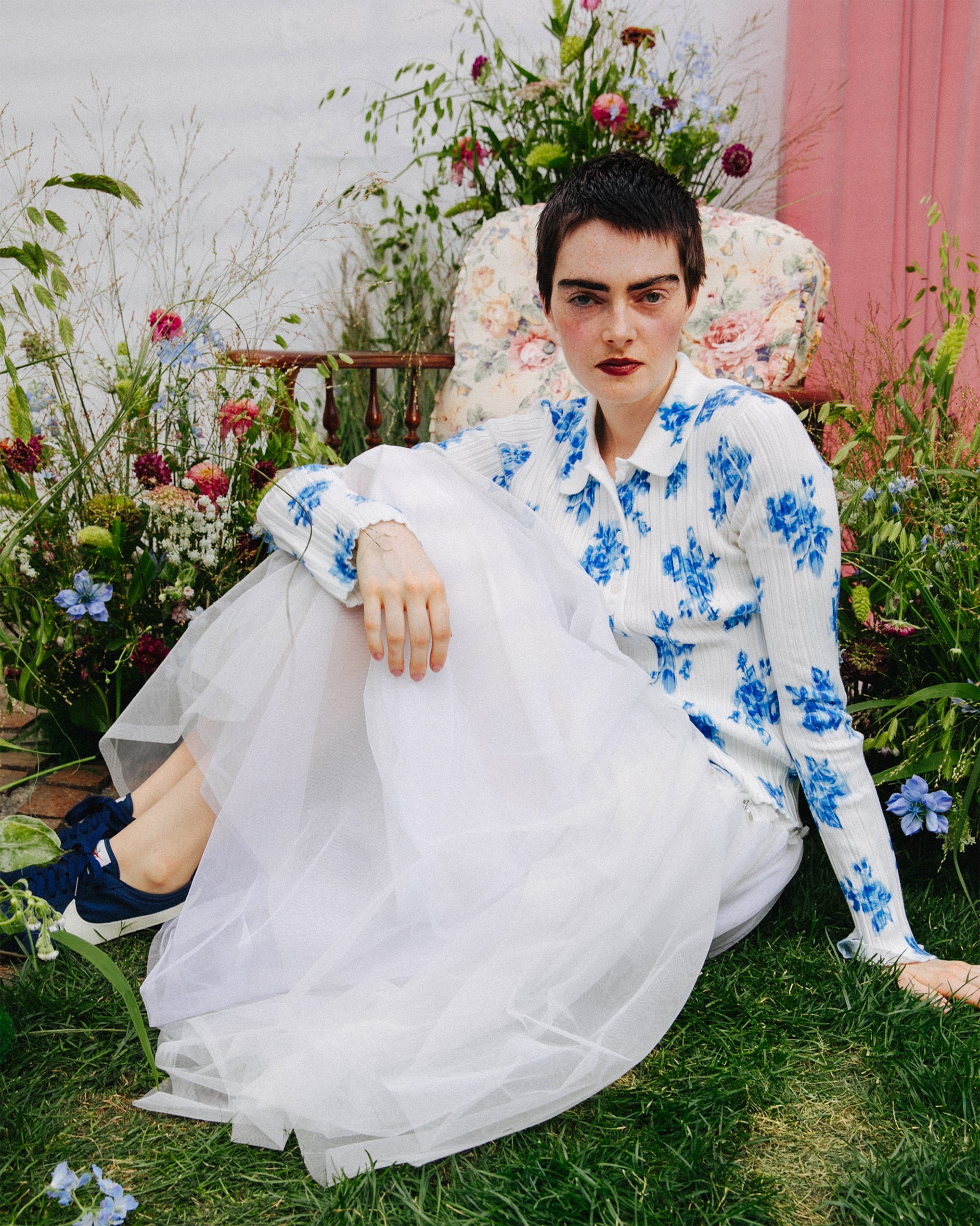 Pressed-floral rib top