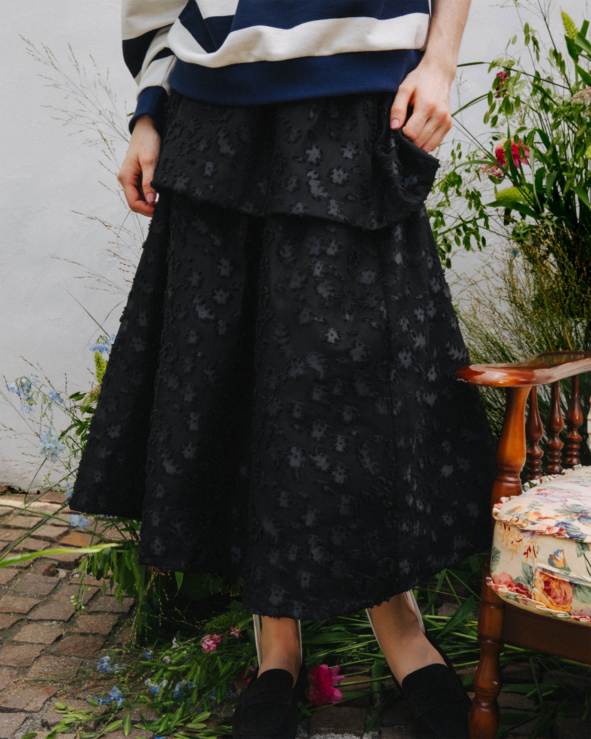 Puffy floweret tiered skirt
