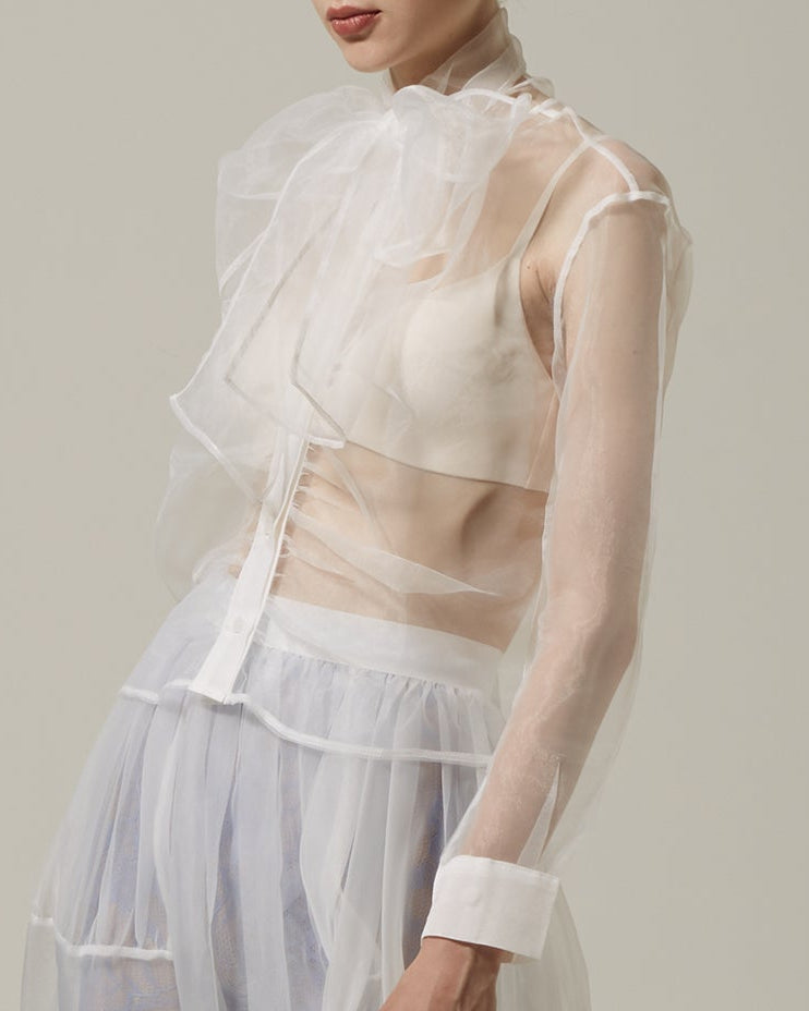 Ribbon tie blouse (white)