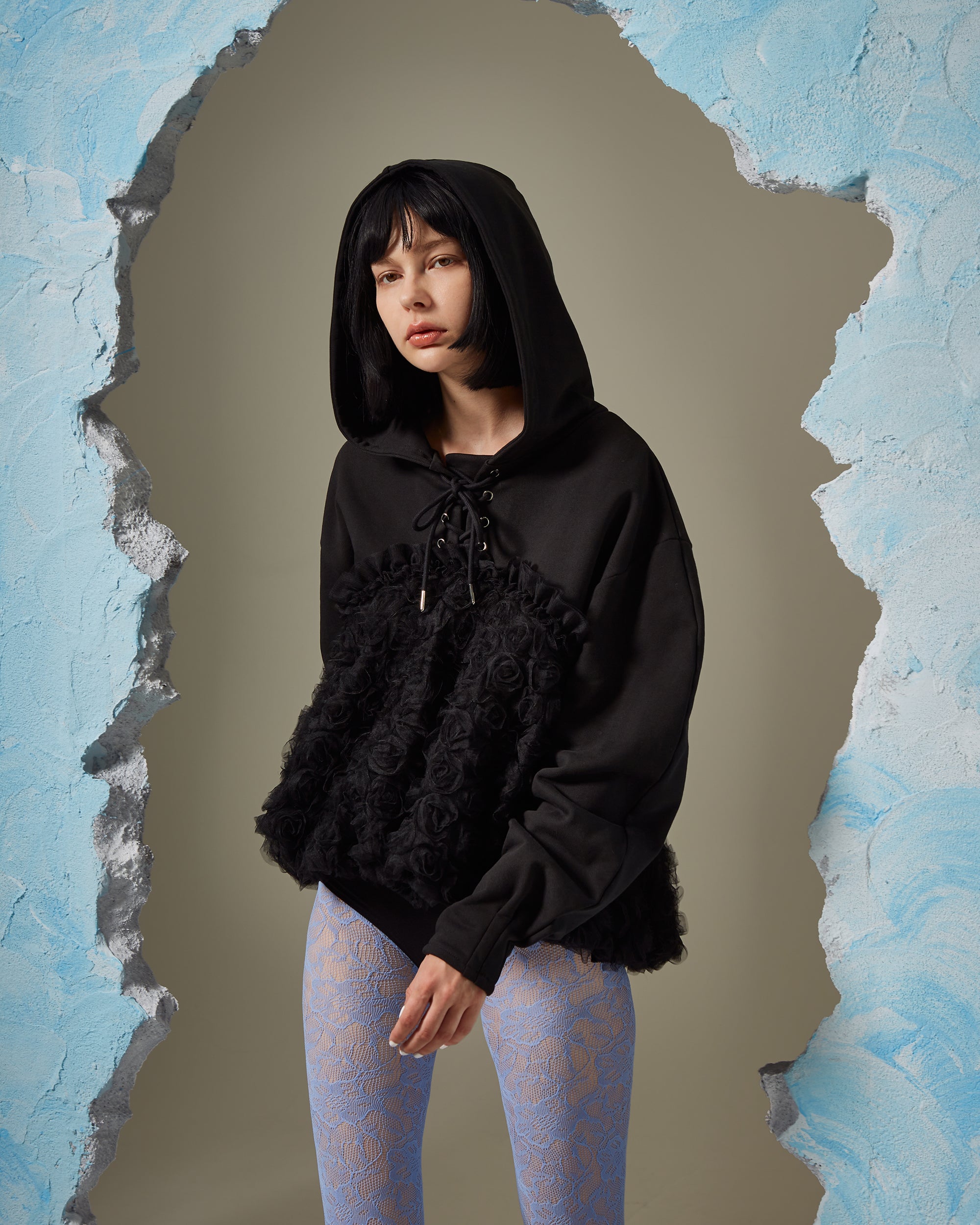 Tulle docking hoodie(black)