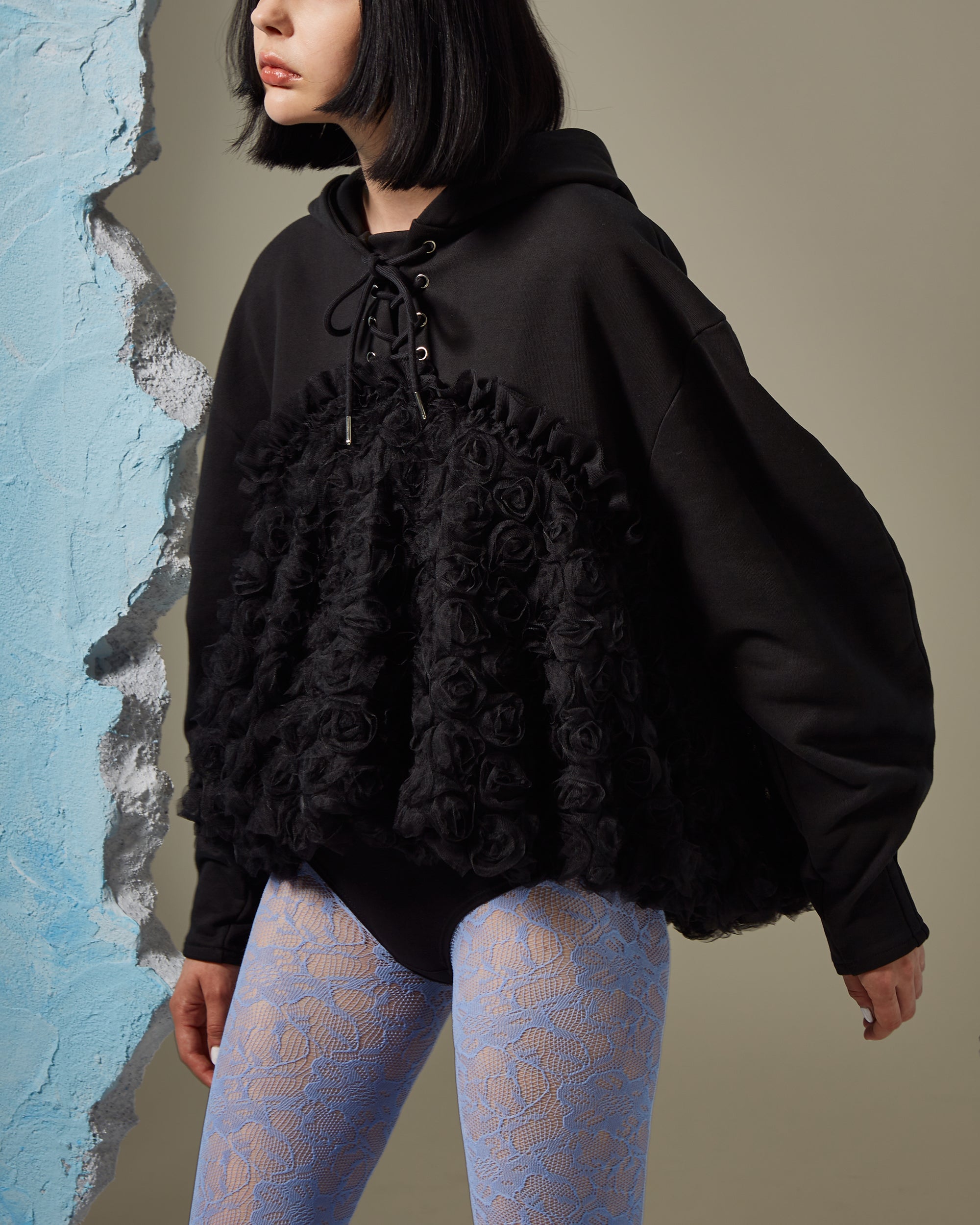 Tulle docking hoodie(black)