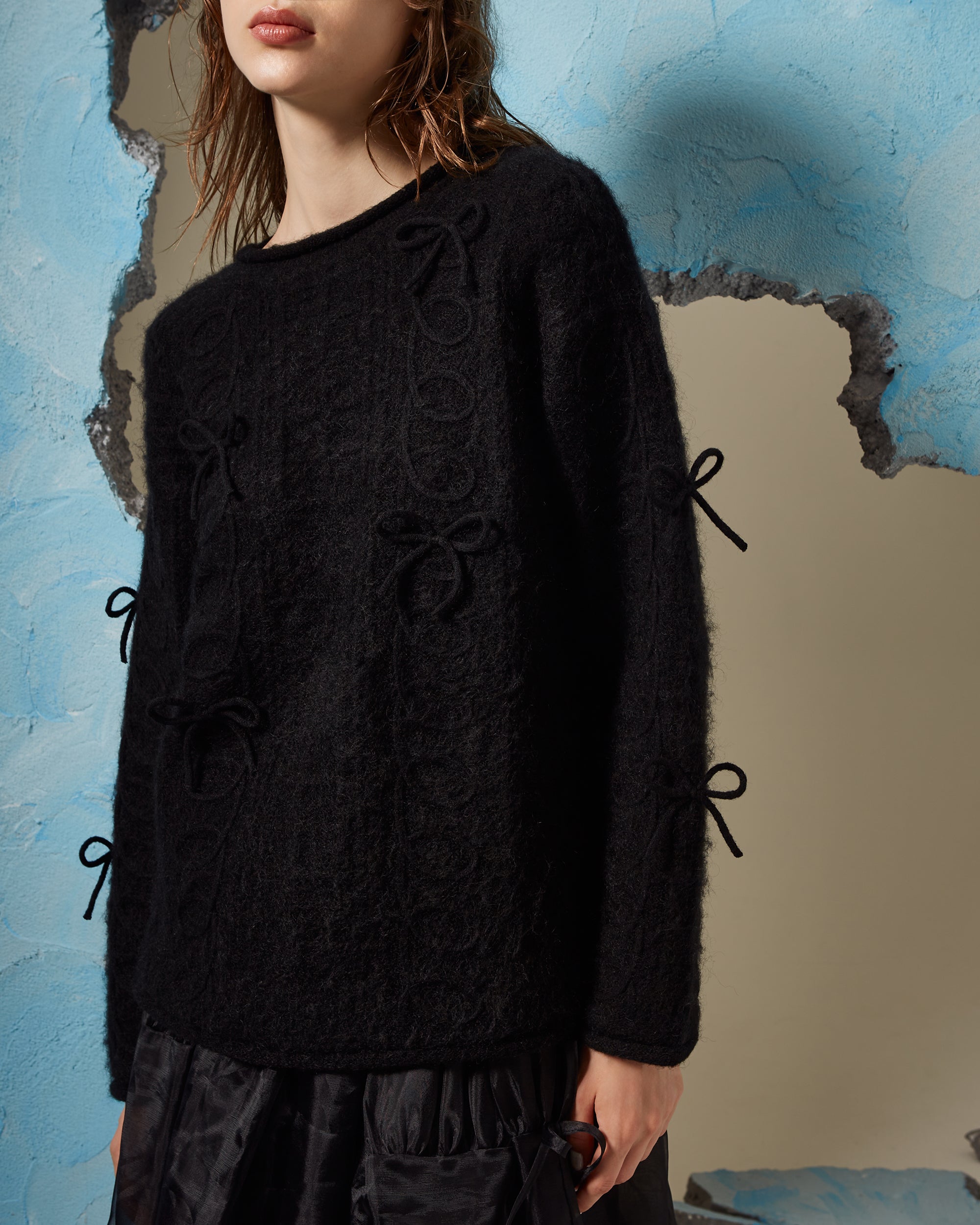 Kurukuru ribbon loose knit (black)