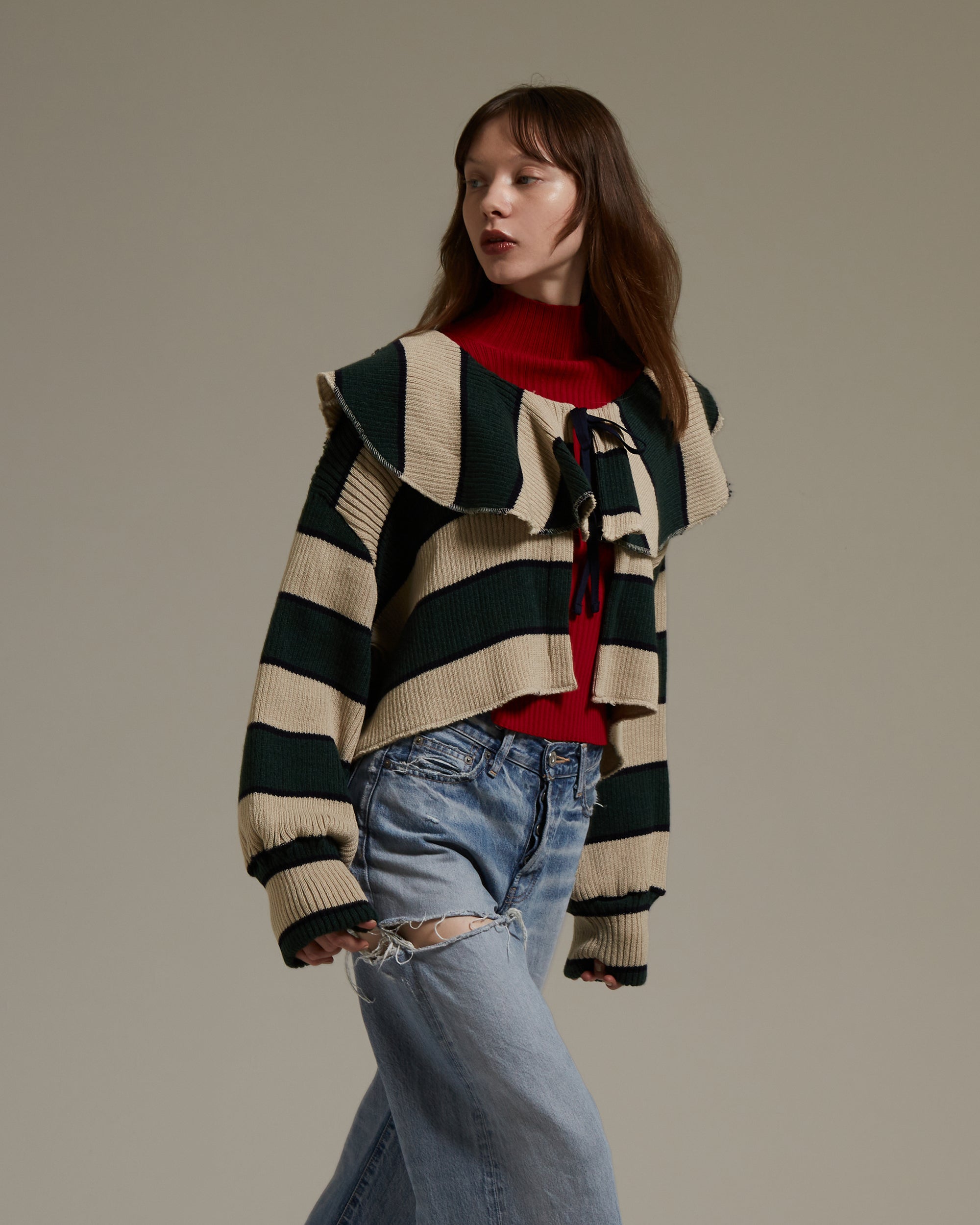 Border knit cardigan (Green)