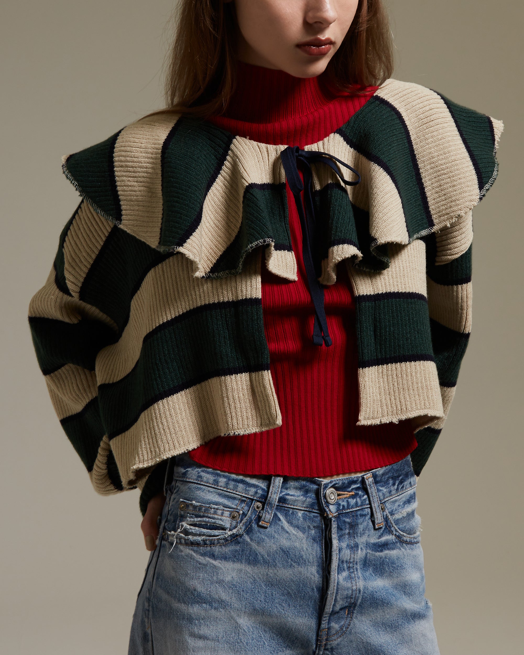 Border knit cardigan (Green)