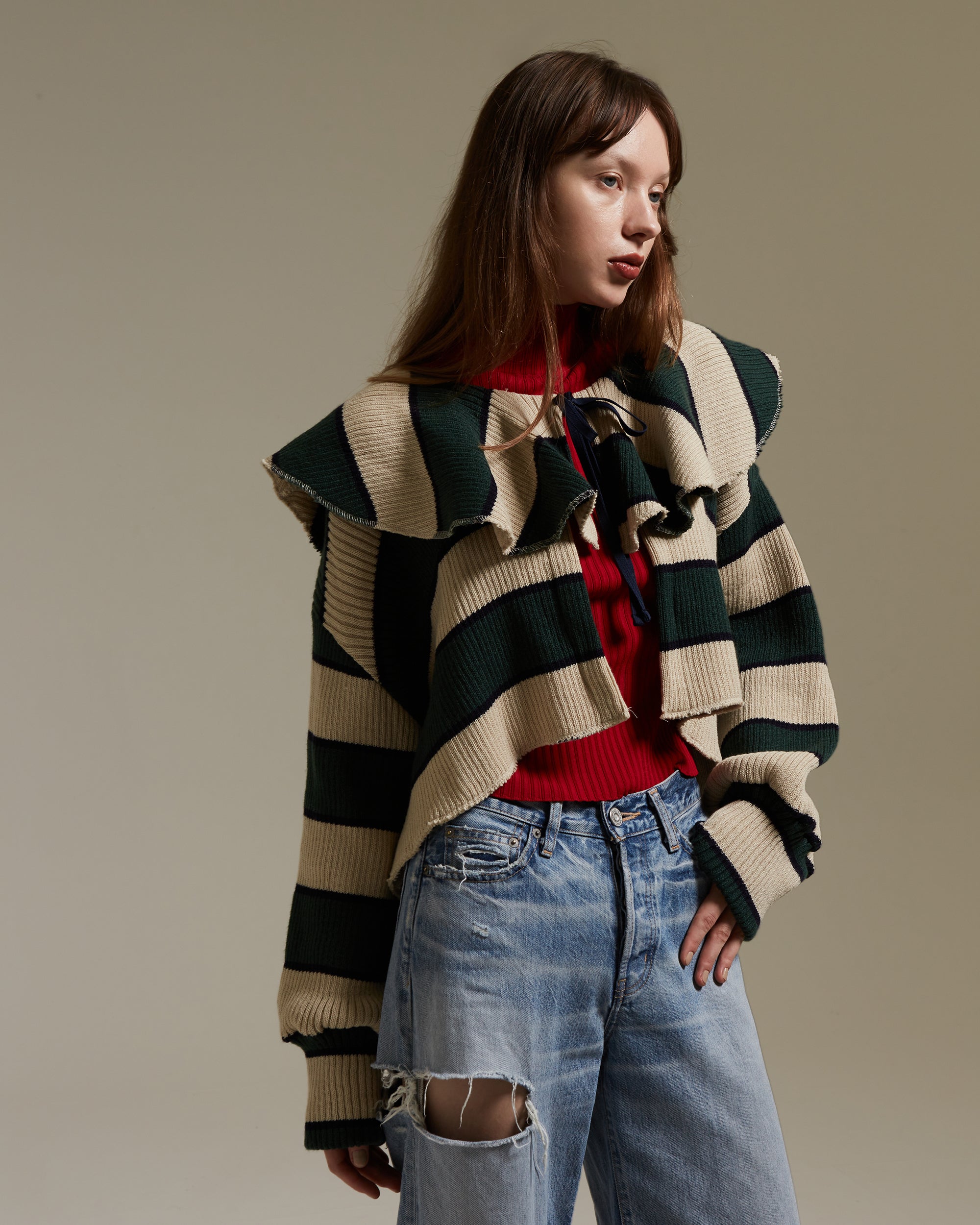 Border knit cardigan (Green)