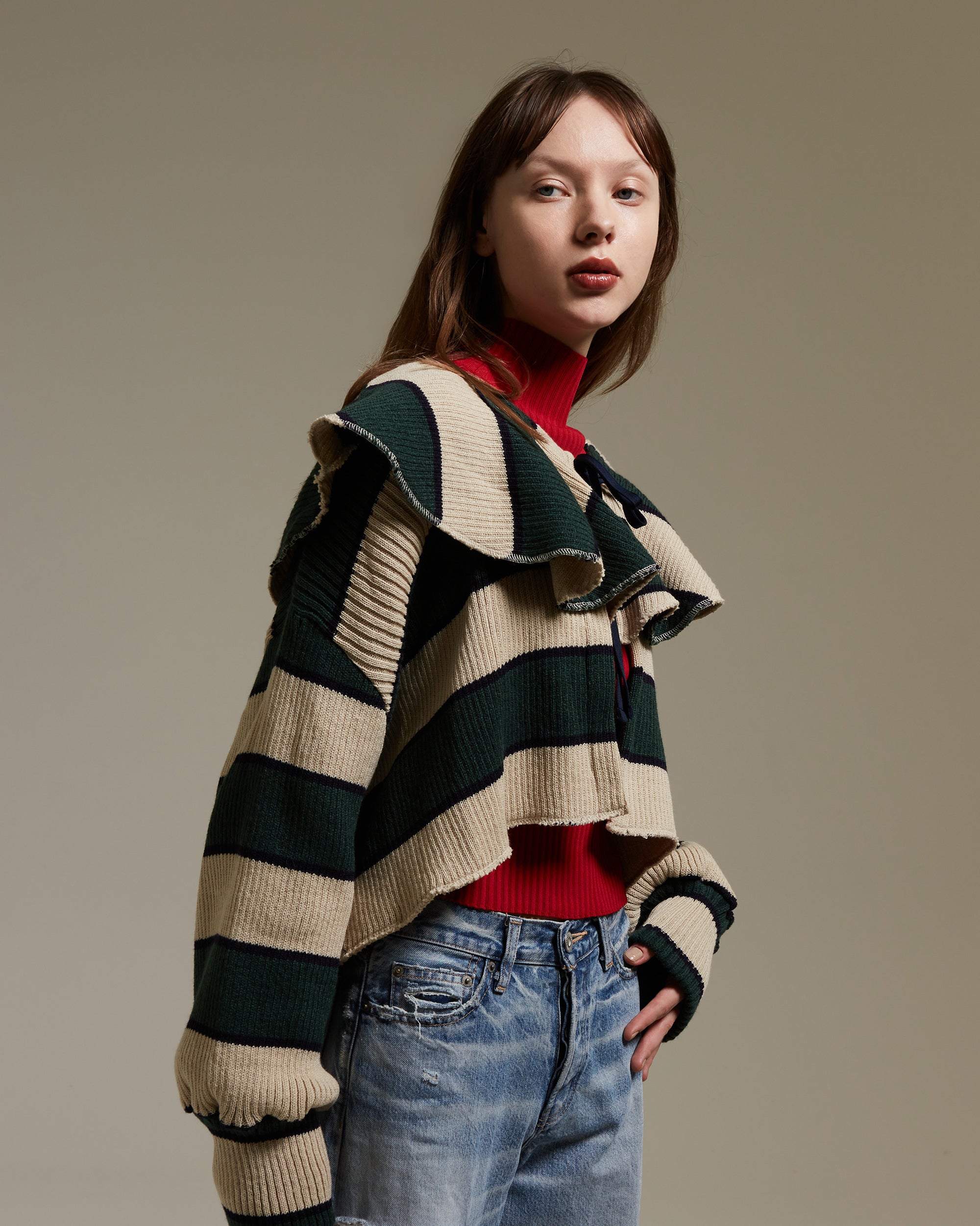 Border knit cardigan (Green)