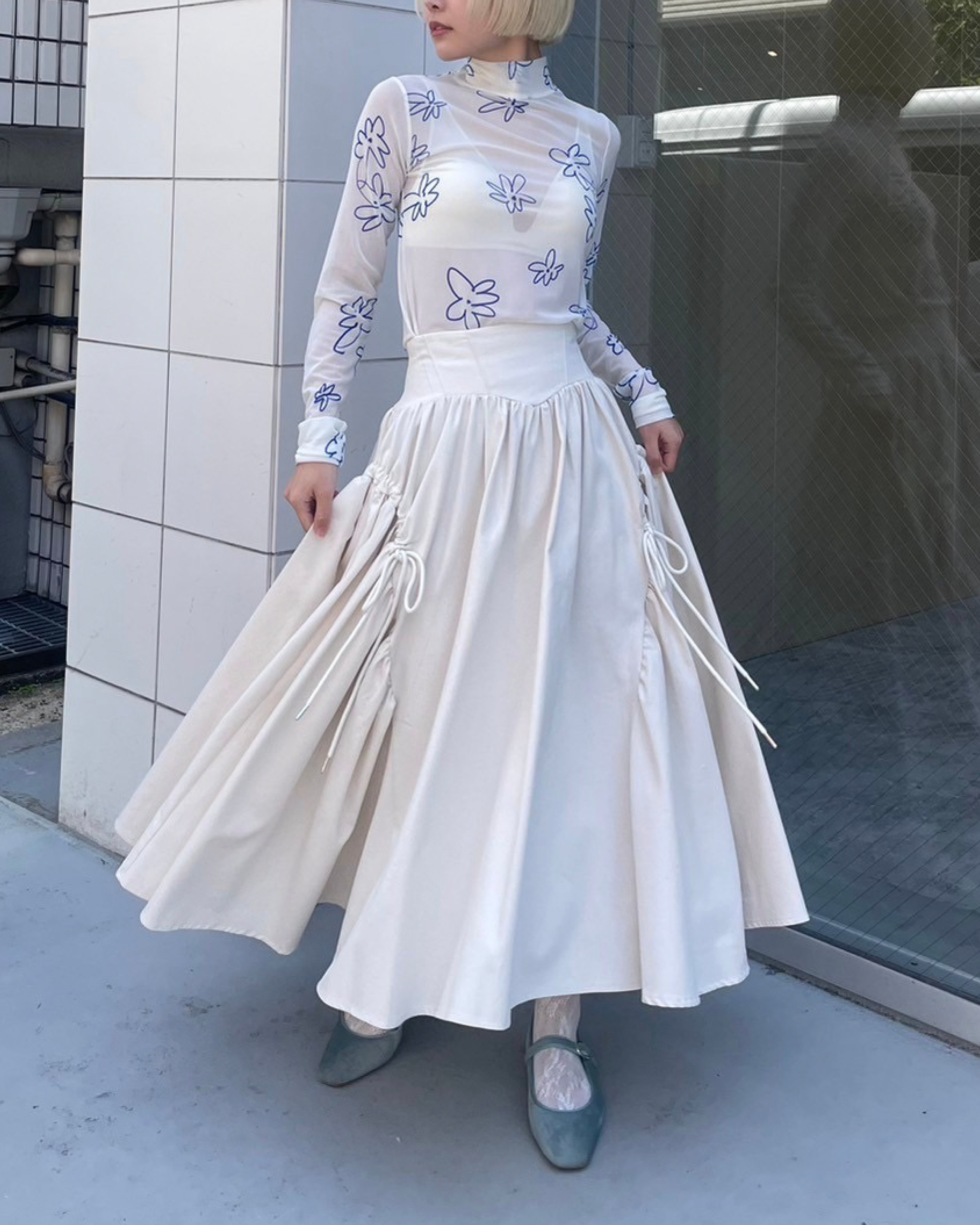 corset gather denim skirt (off white)