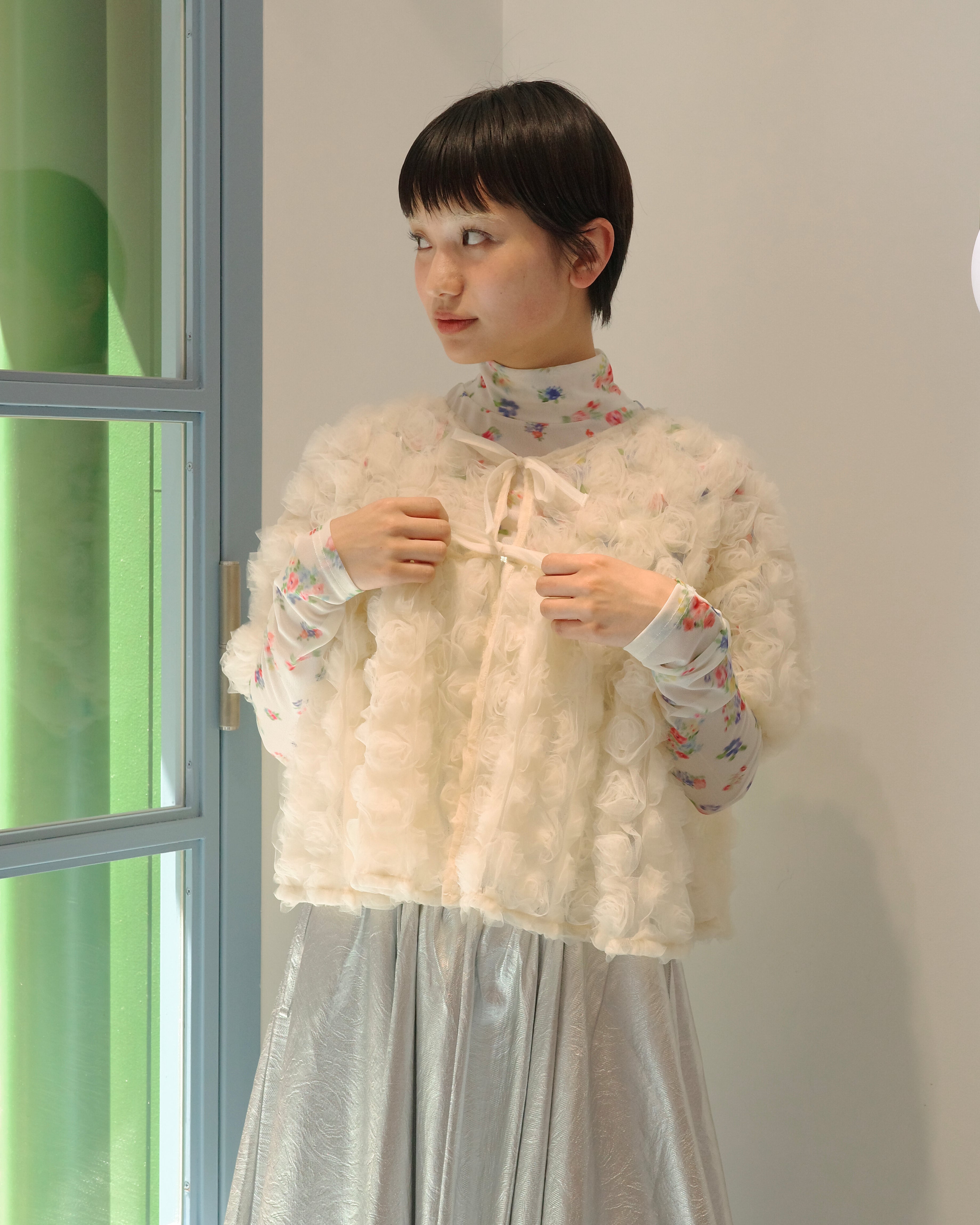flower balloon tulle bolero (cream)