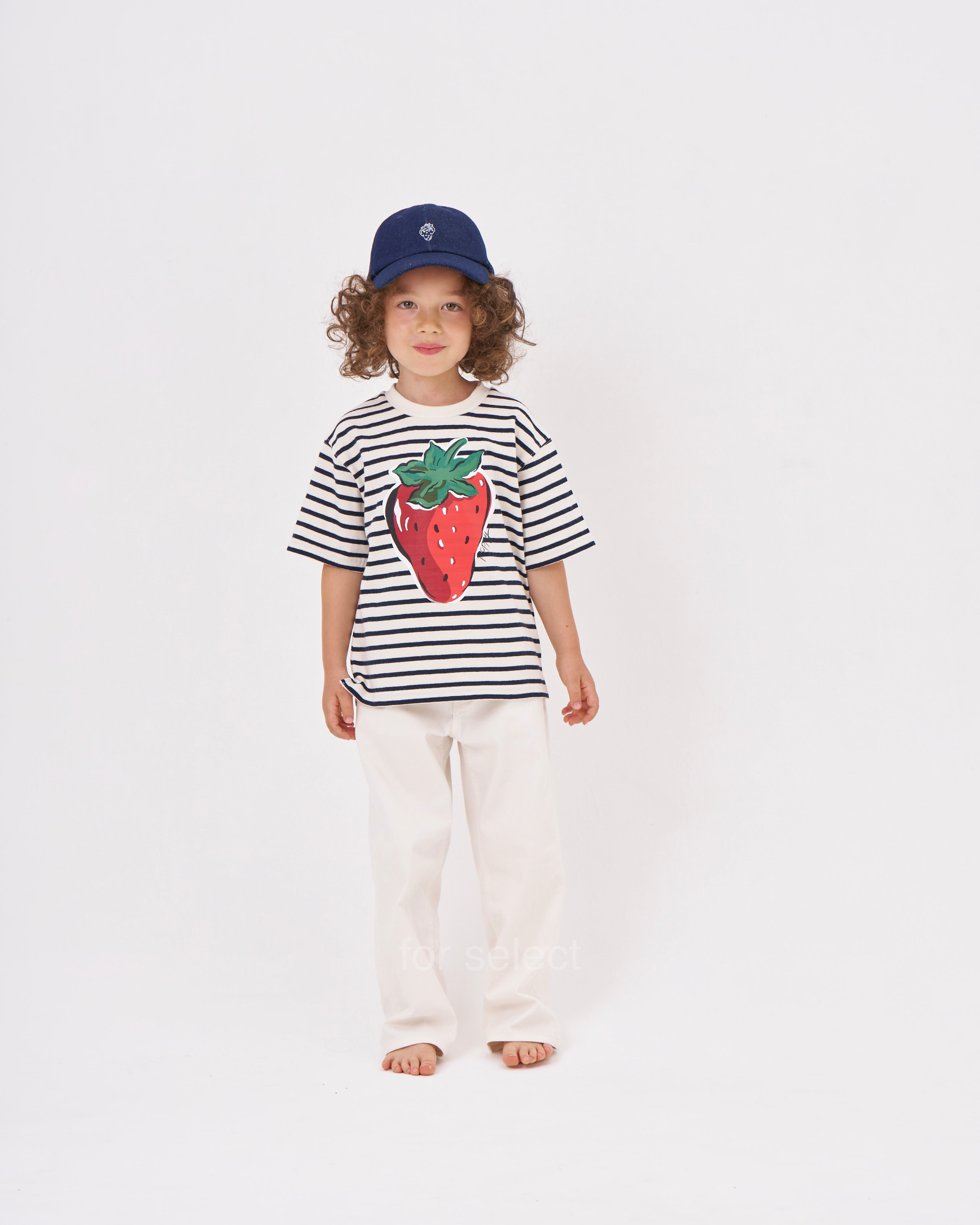 KIDS Strawberry printed T-shirts (Navy border)