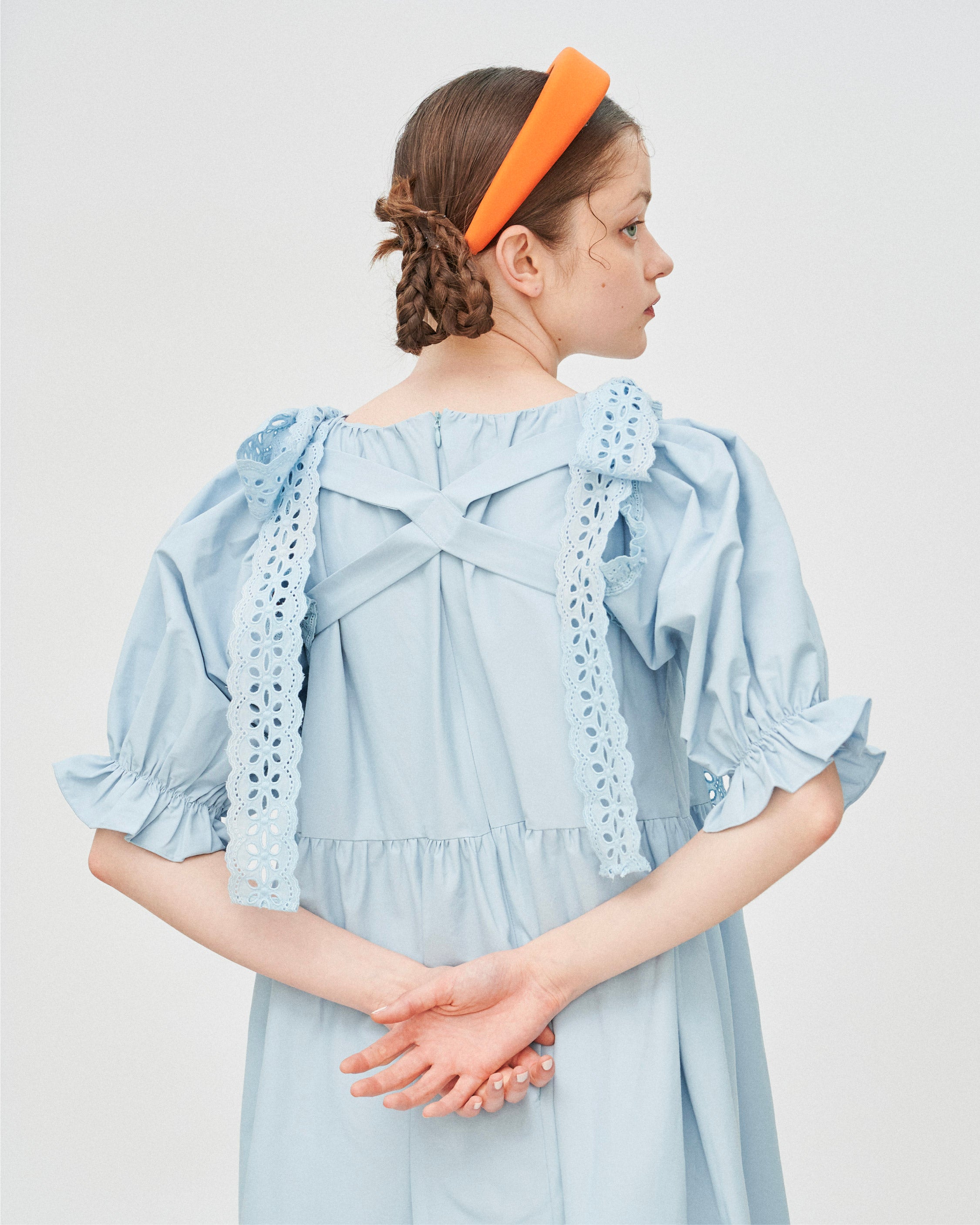 cotton lace puff sleeve（blue） – POPPY