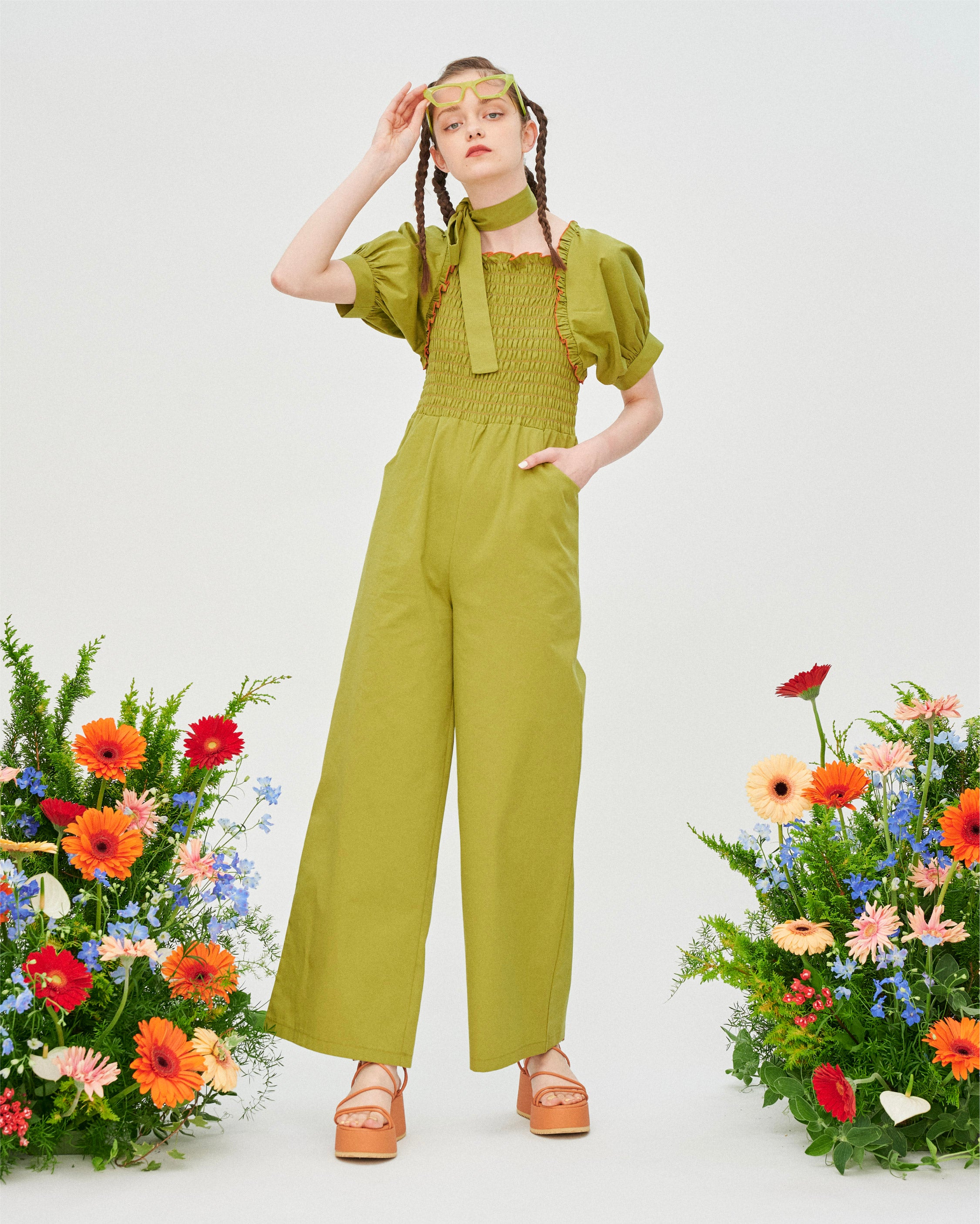 shirring rompers(yellow green) – POPPY