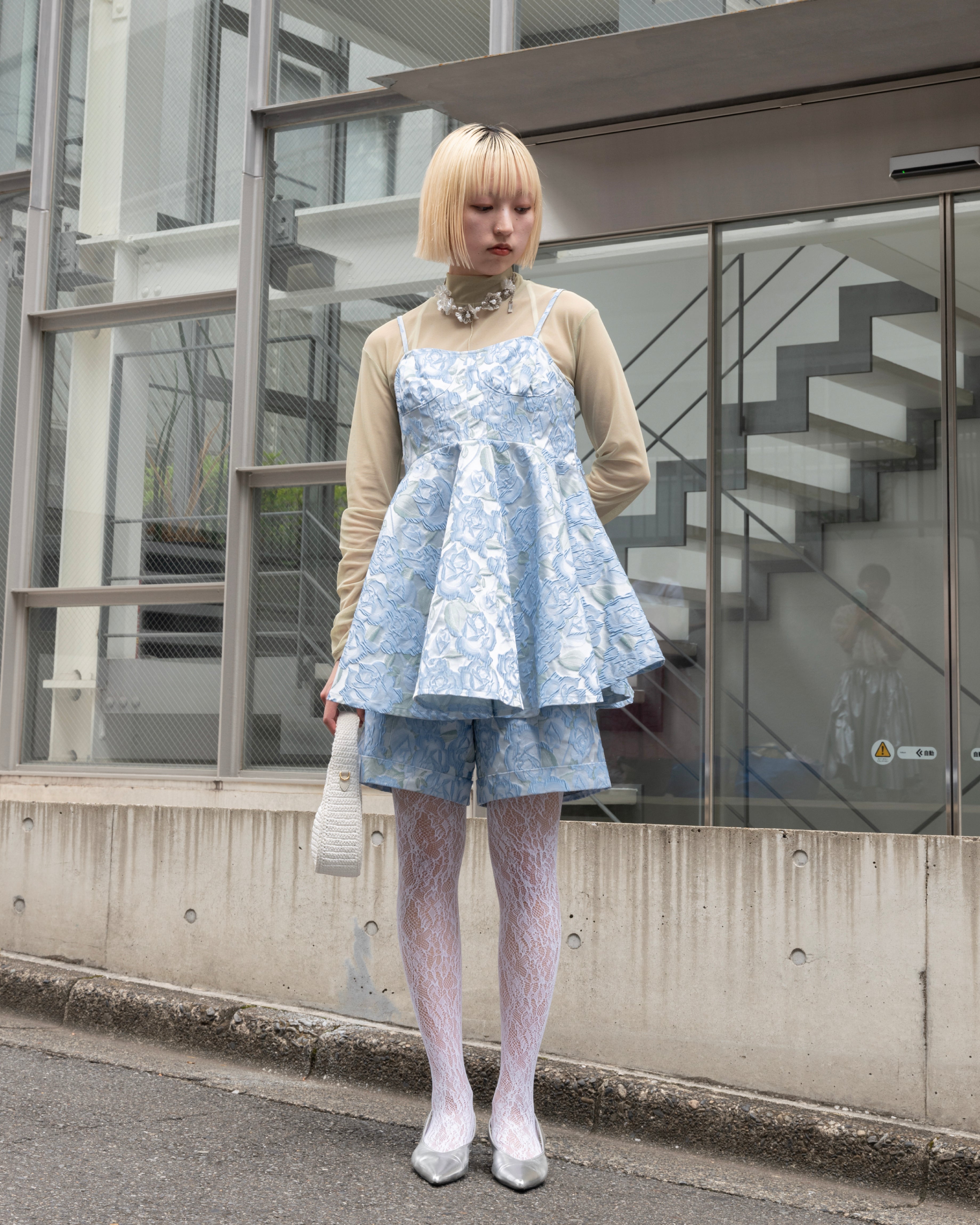 jacquard half flare pants (blue flower)