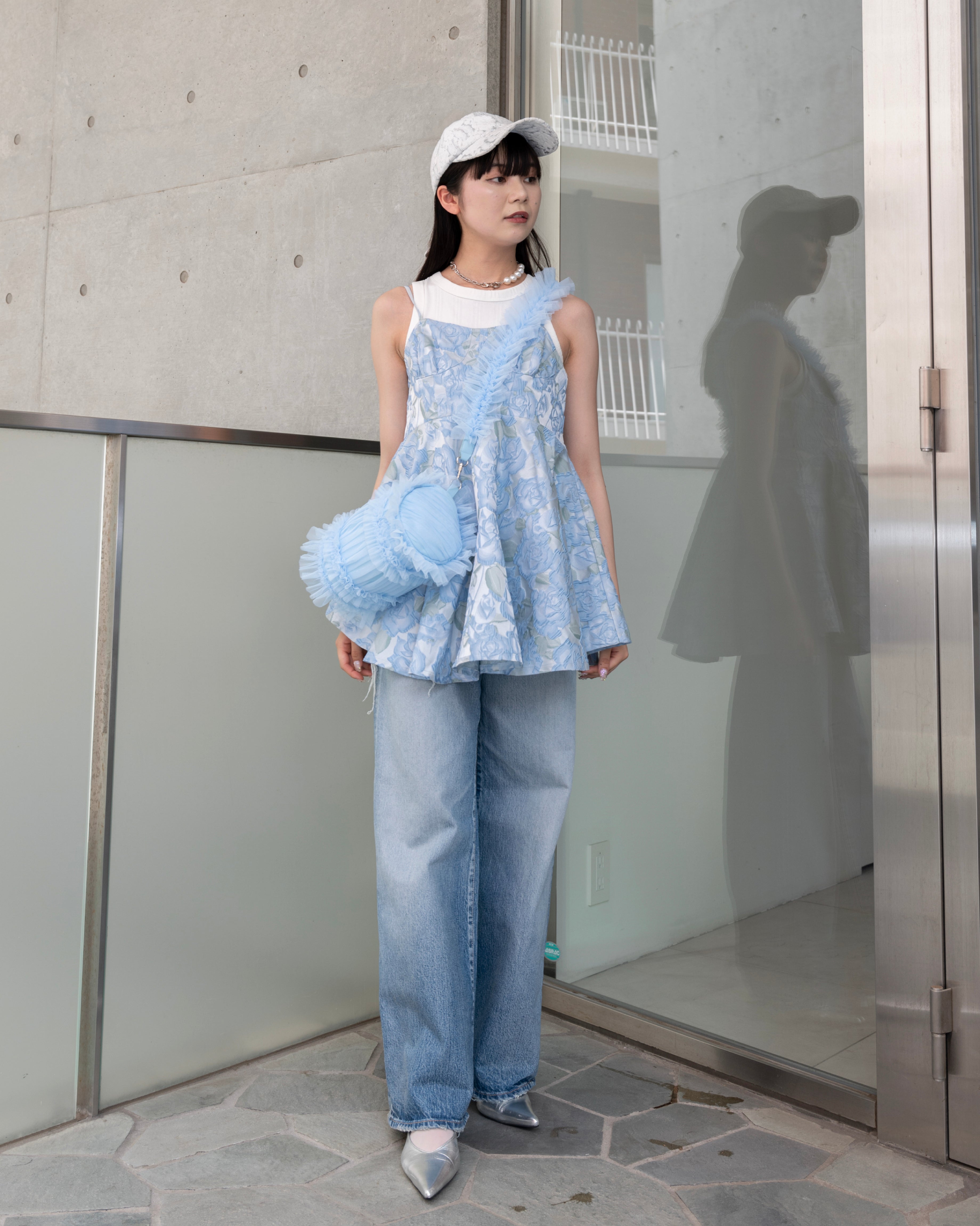 未使用✨POPPY JACQUARD FLARE CAMI TUNIC jacquard flare cami tunic (blue flower)