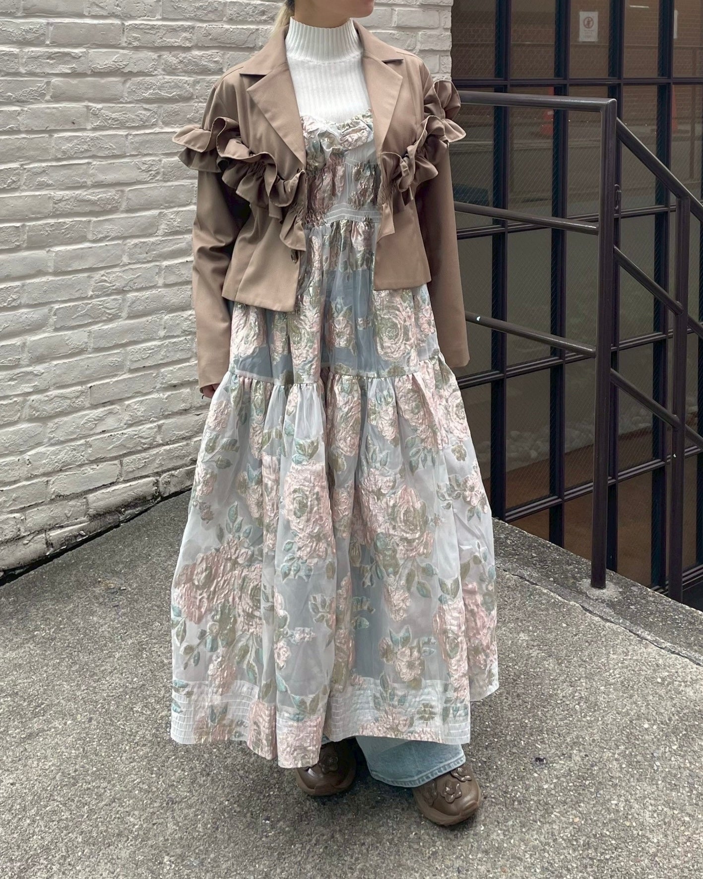 Pink gold jacquard cami dress