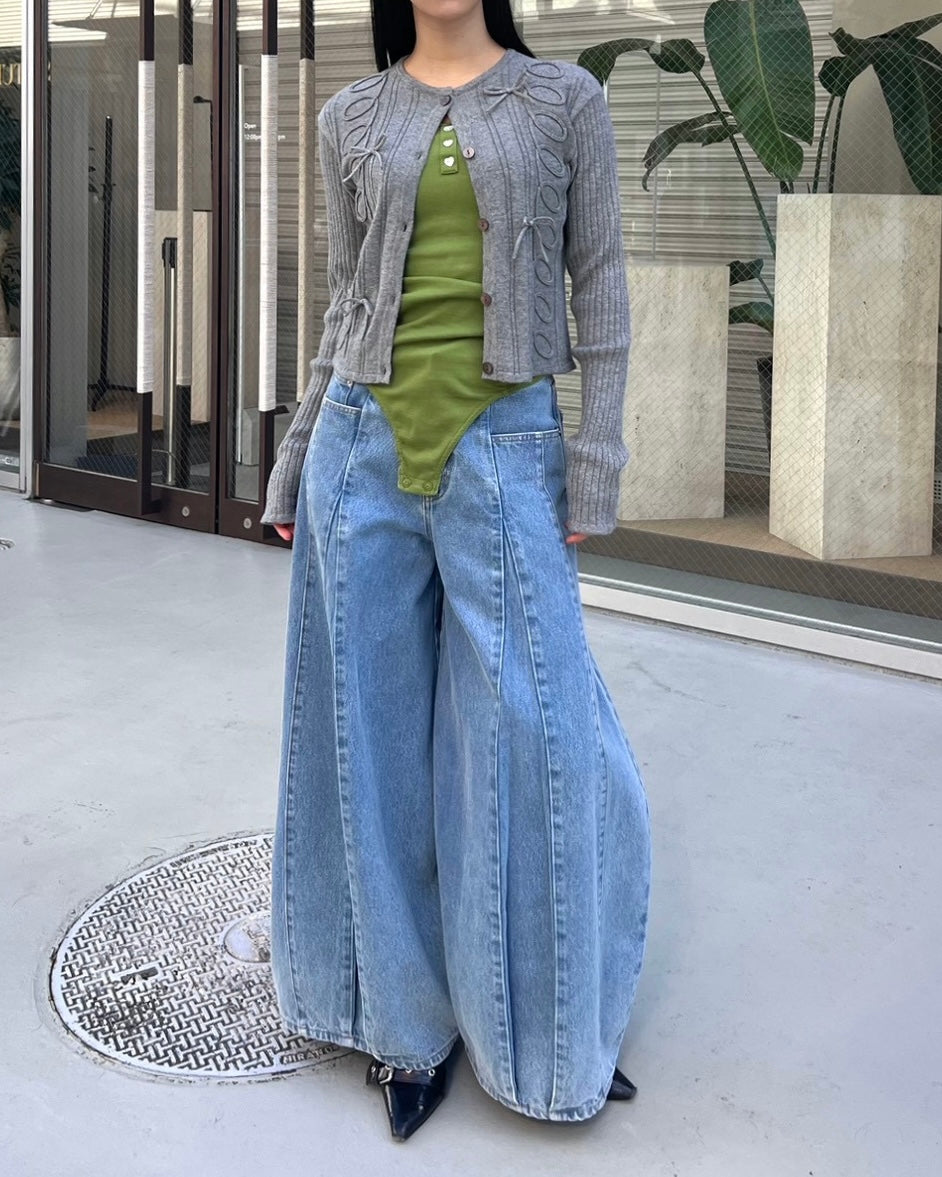 poppy くるくるリボンニットカーディガン　ネイビー あさぎーにょ poppy tokyoくるくるリボンニットカーディガン