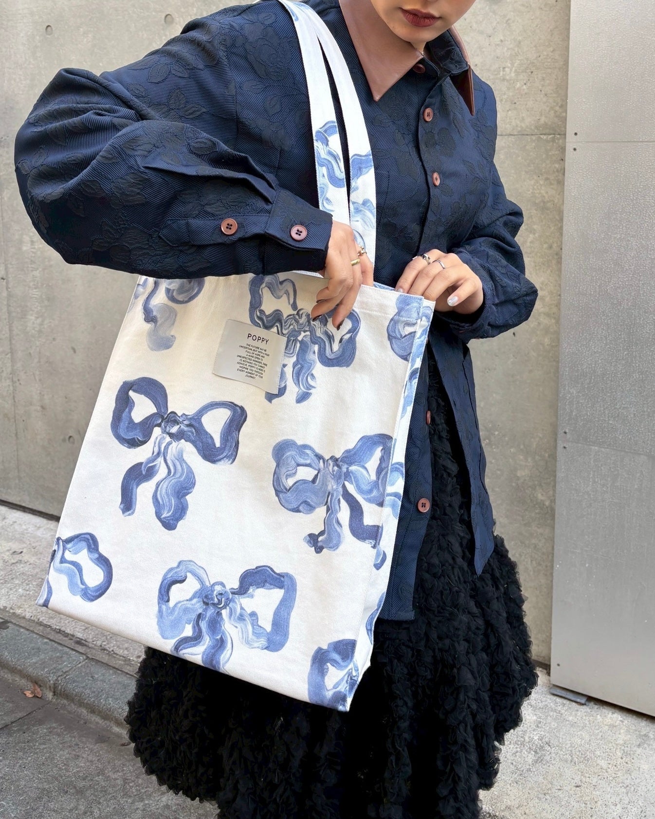 やさん専用⭐︎新品未使用Poppy 青いリボン トートバッグ Blue ribbon tote bag