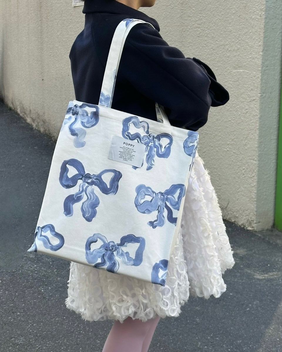 POPPY トートバッグ リボン Blue ribbon tote bag
