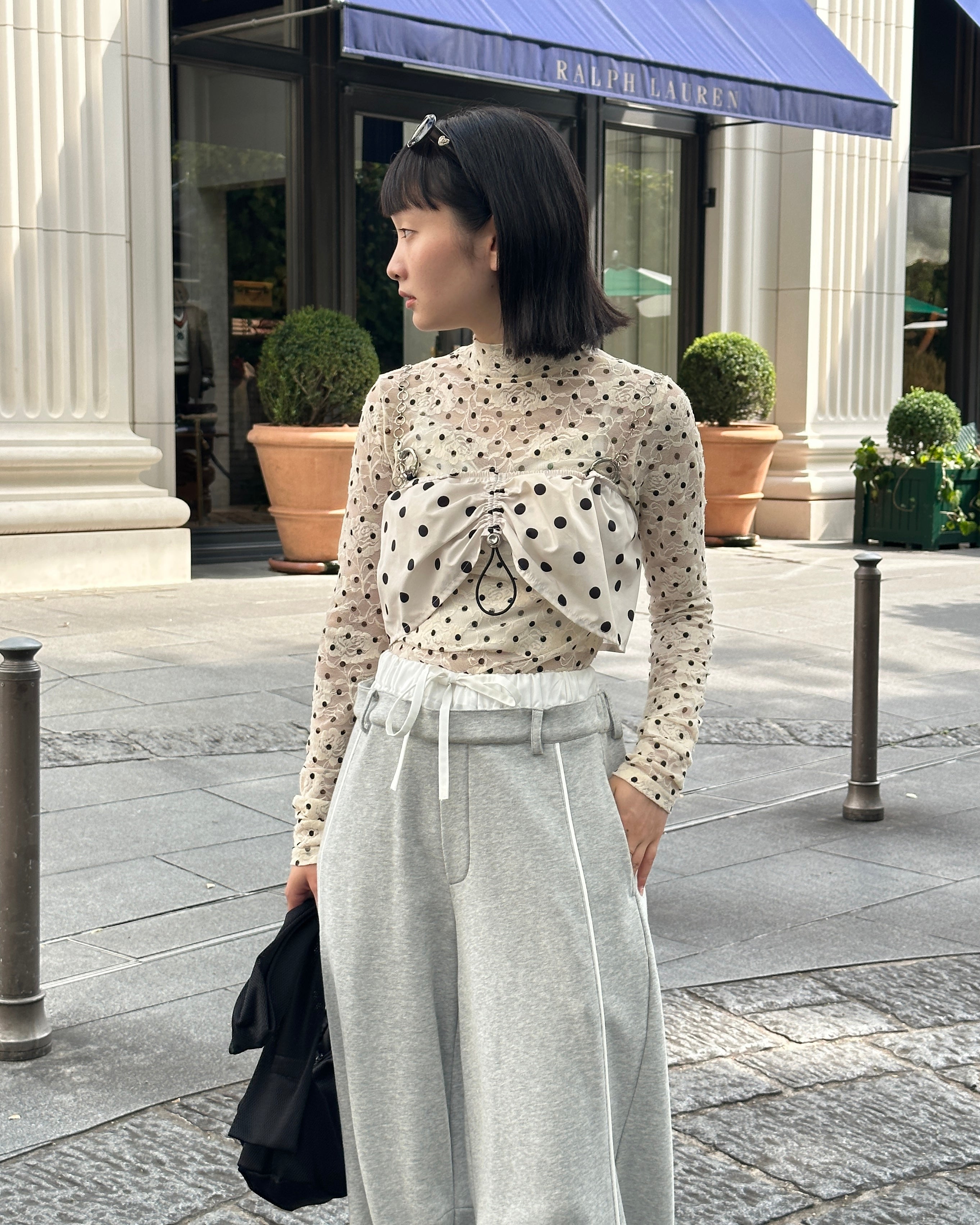 【⭐️完売品⭐️】POPPY あさぎーにょ ドット レース シースルートップ Dot lace see-through top (high neck)