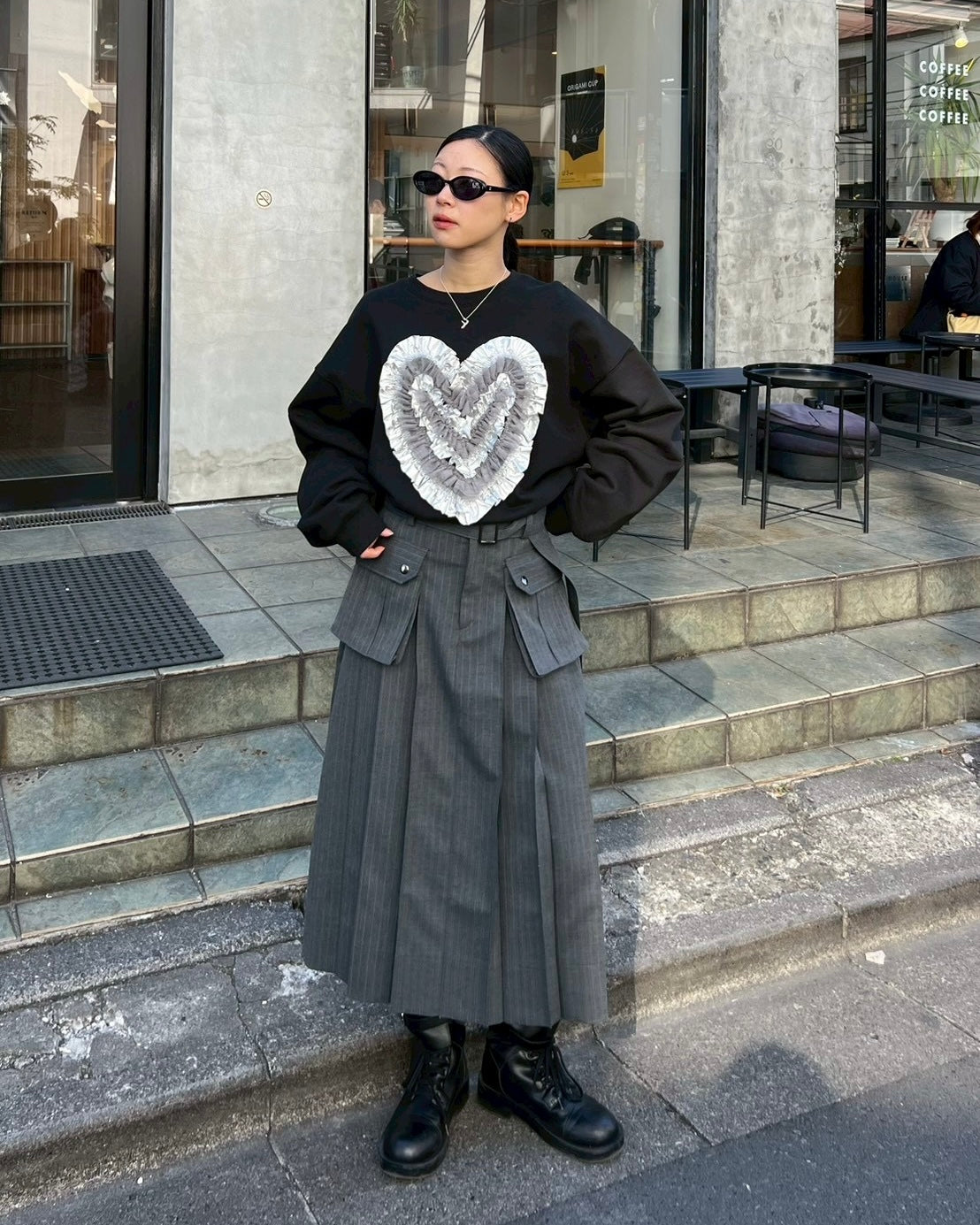 Striped pleated skirt
