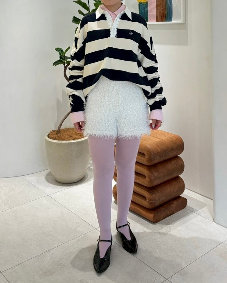 Gathered sleeve rugby shirt (ivory/navy)