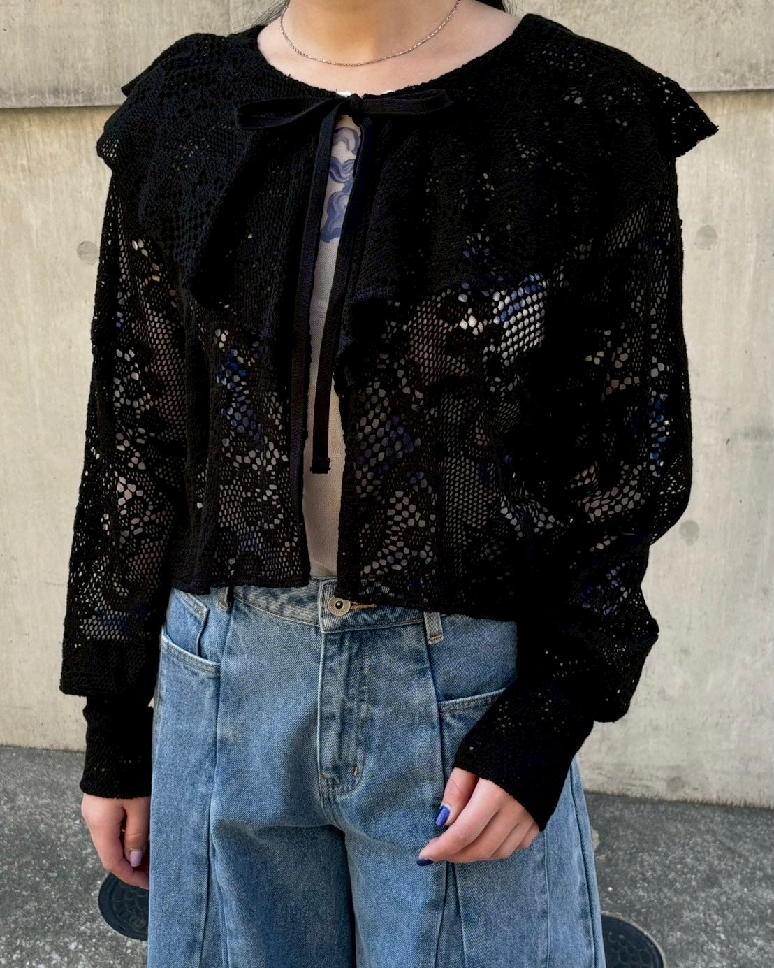 Lace ruffle cardigan