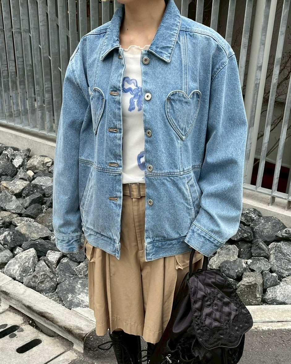Blue ribbon see-through tops(Round neck)