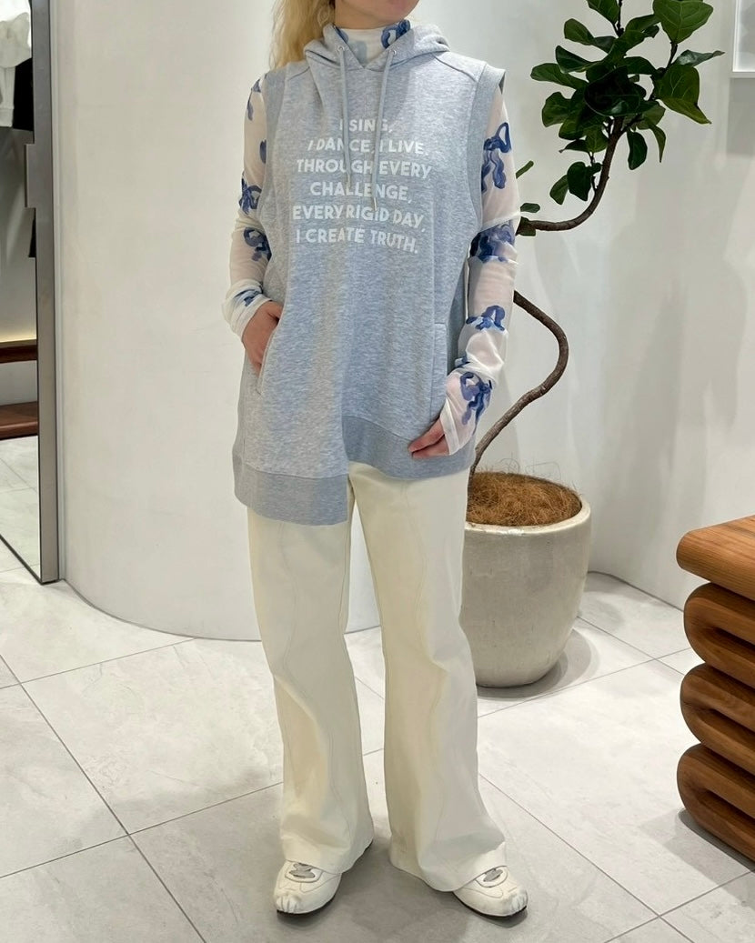 Blue ribbon see-through tops (High neck)