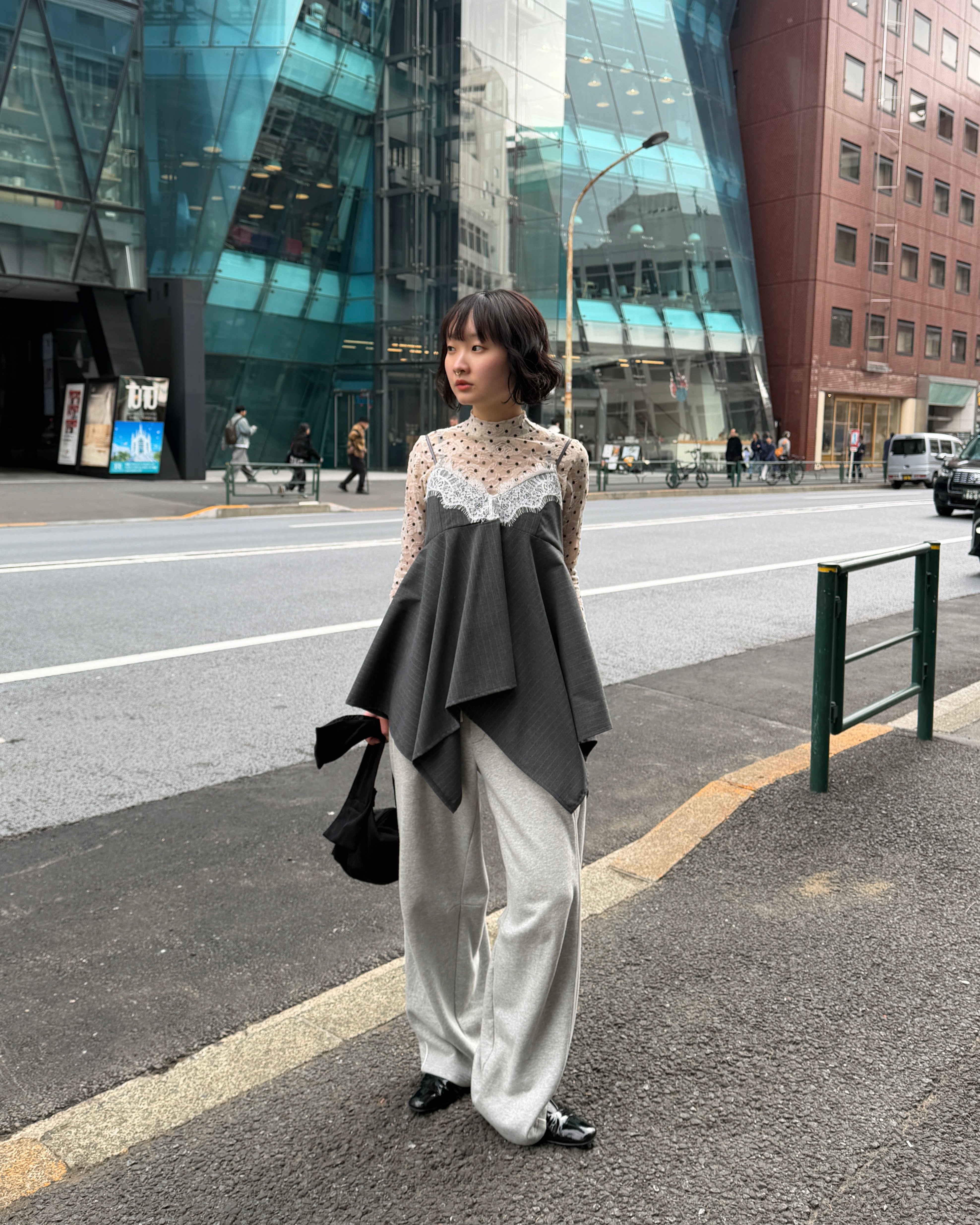 Dot lace see-through top (high neck)
