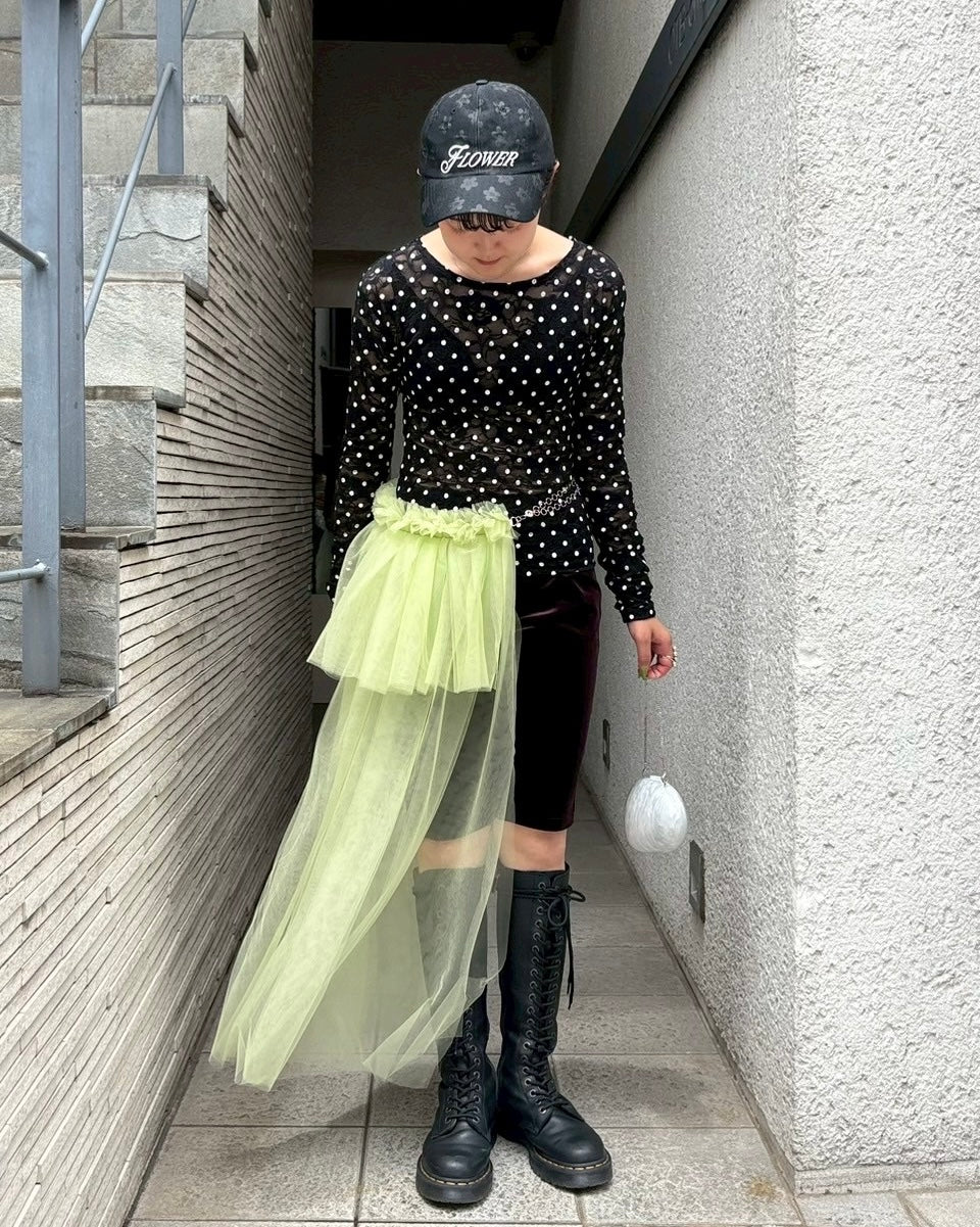 Dot lace see-through top (round neck) black