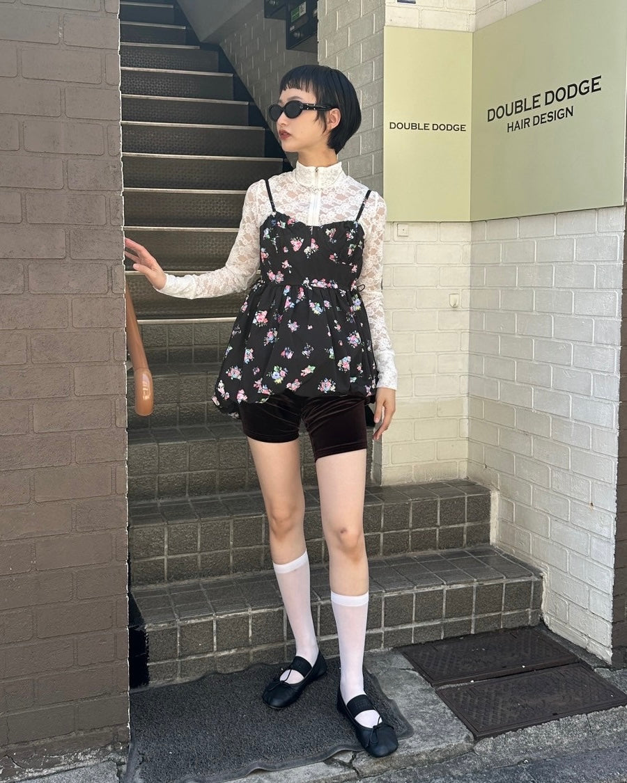 Balloon flower cami tunic (black flower)