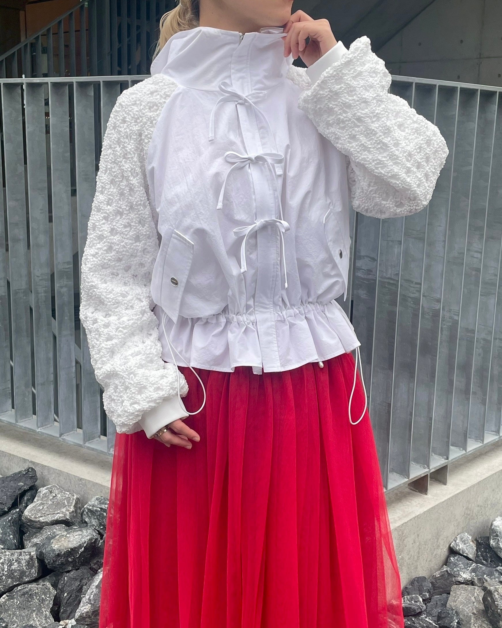 Ribbon high neck hoodie