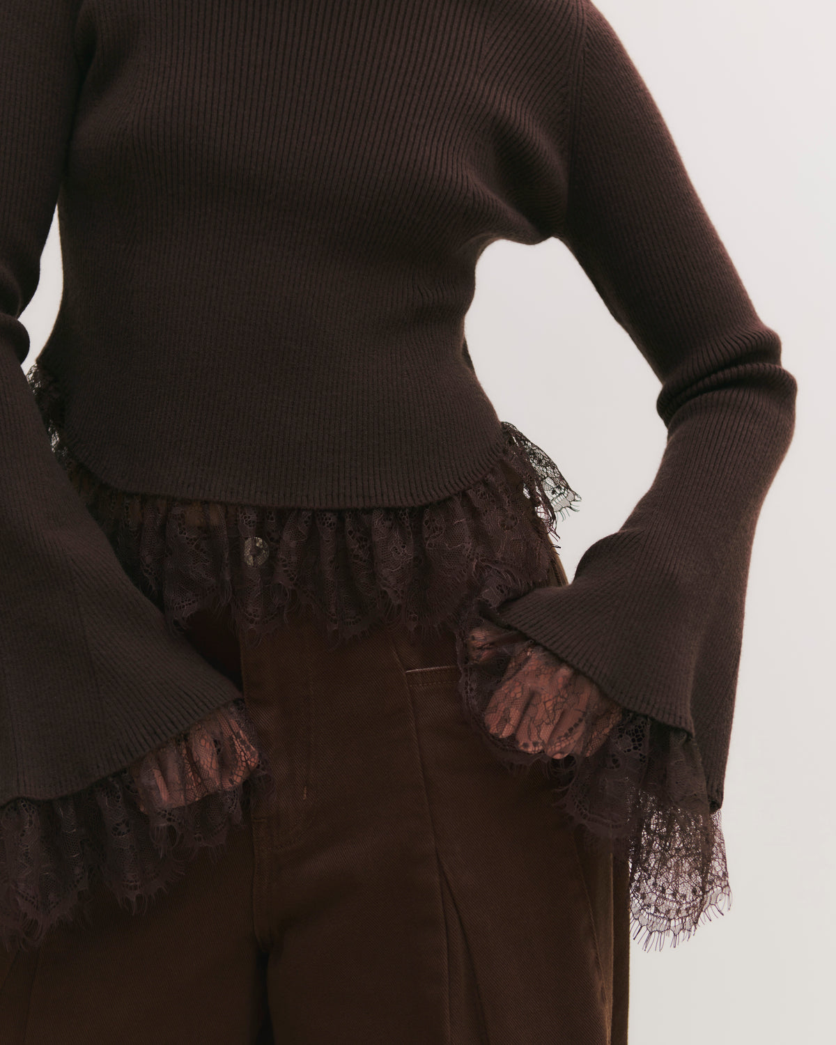 Lace trim knit top