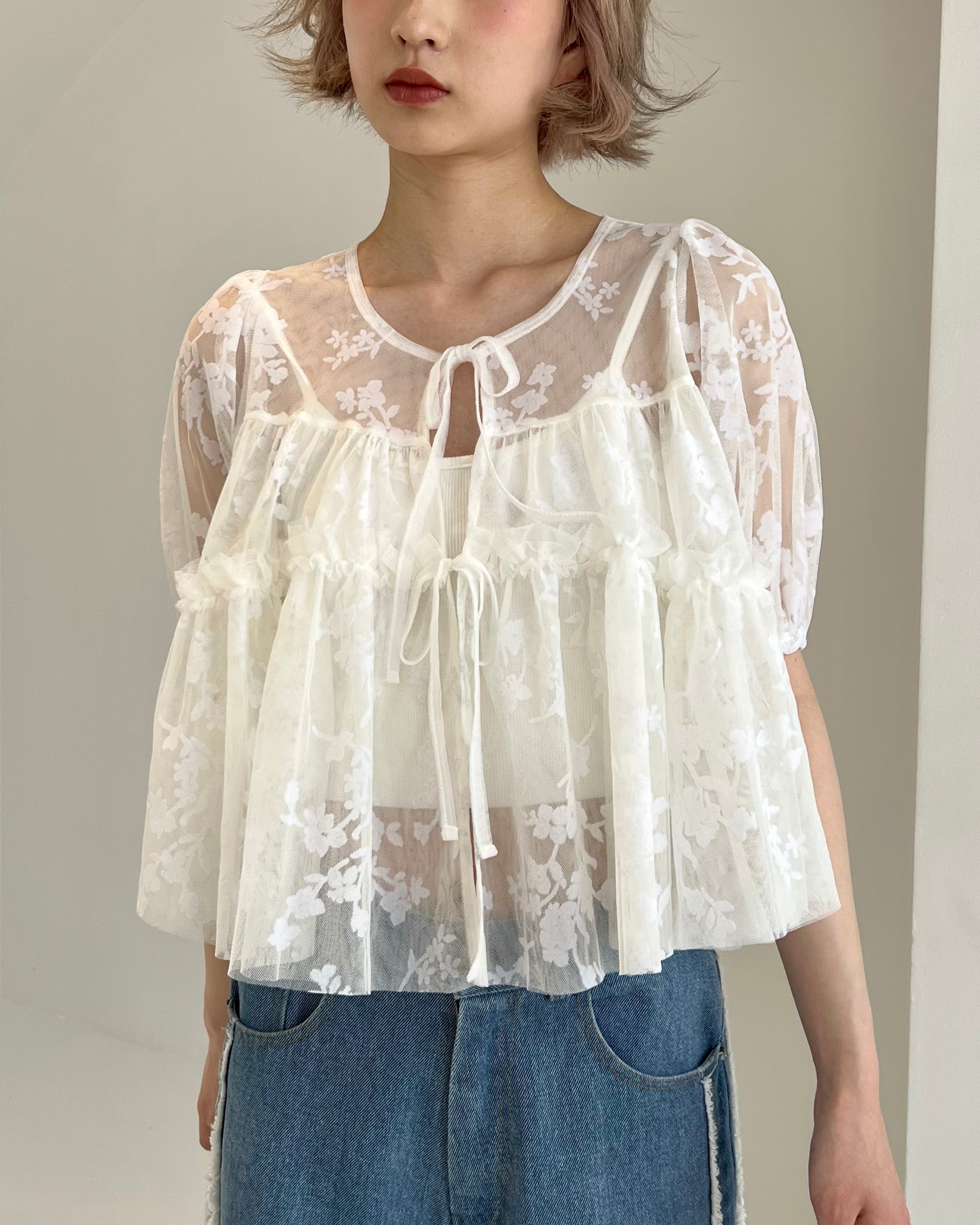 PUFF TIED BOLERO (FLOCKY WHITE)