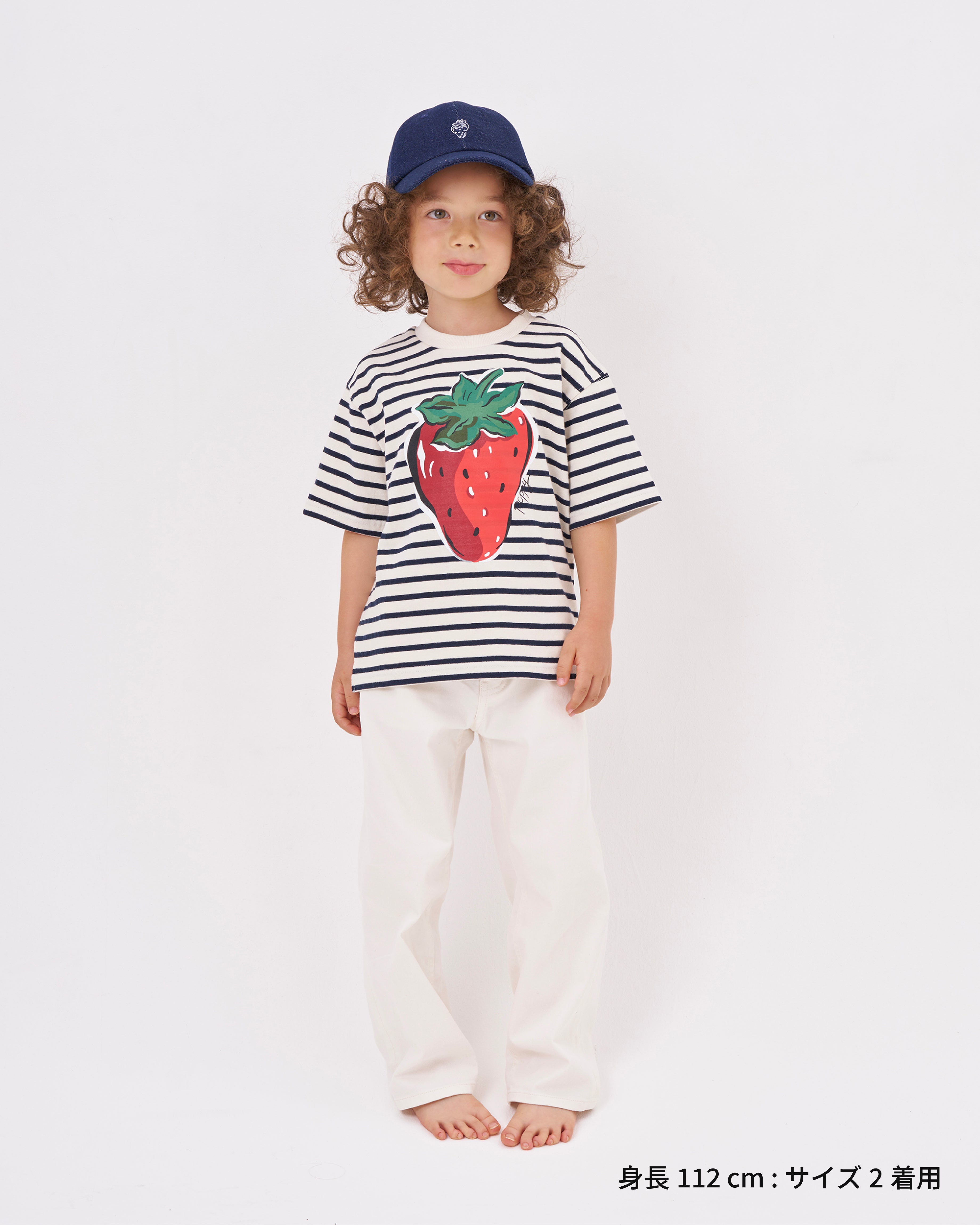 KIDS Strawberry printed T-shirts  (Navy border)