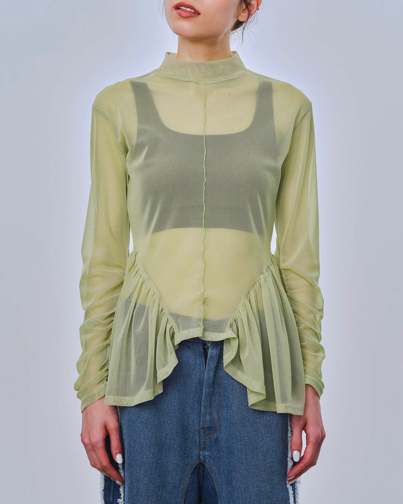 Arch gather see-through tops (Green)