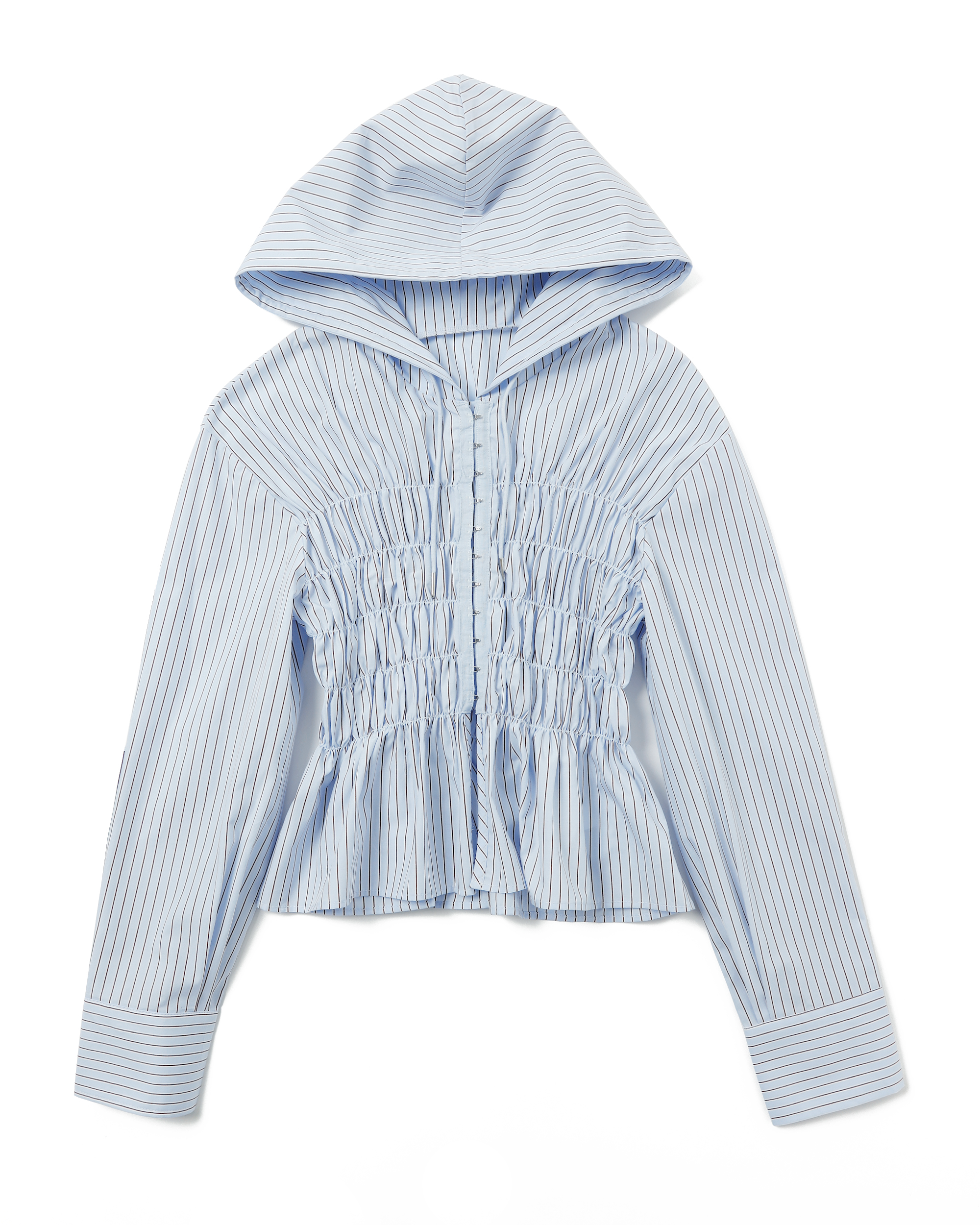 Shirring hoodie shirt (white / blue stripe)