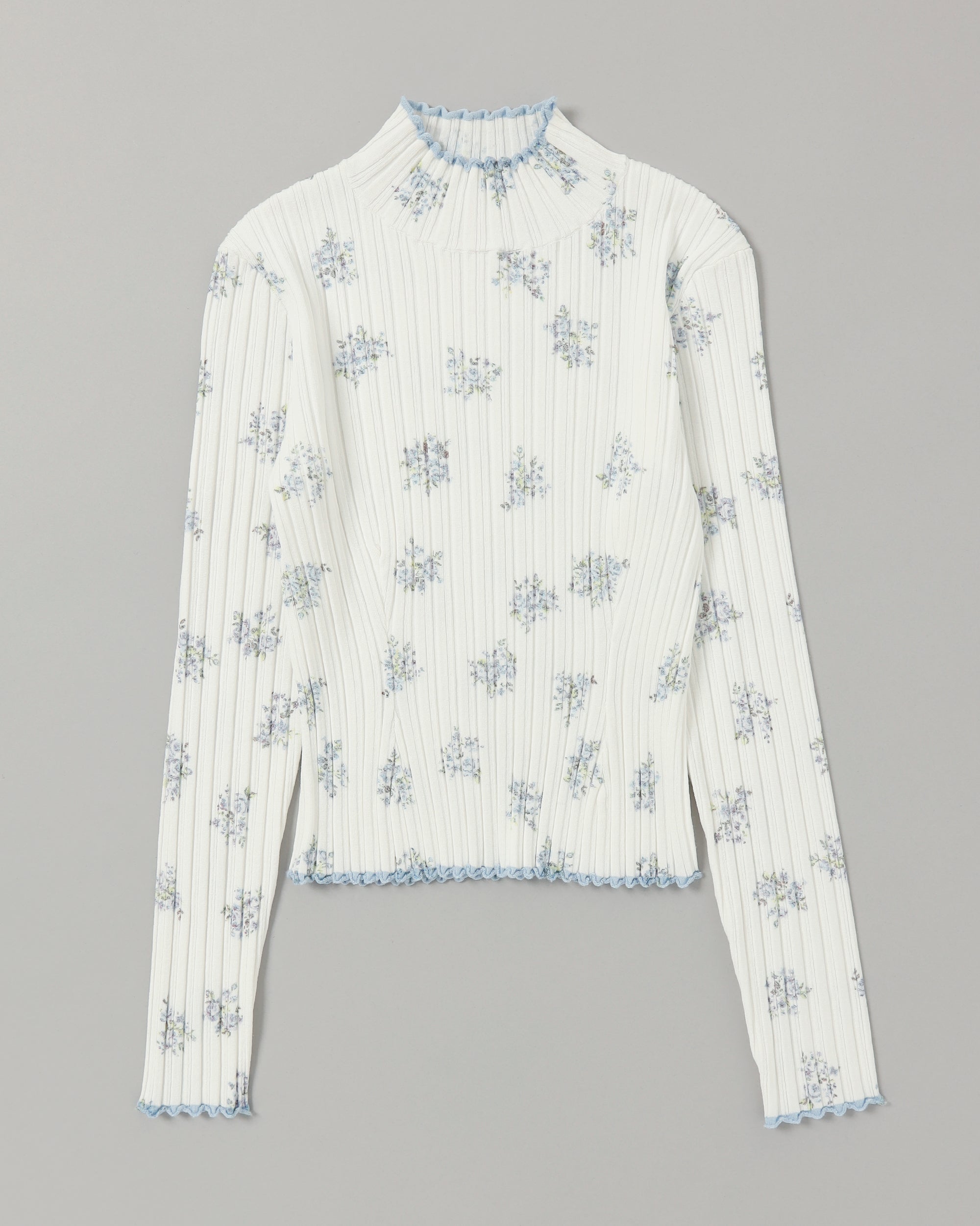 Blue flower rib knit  top