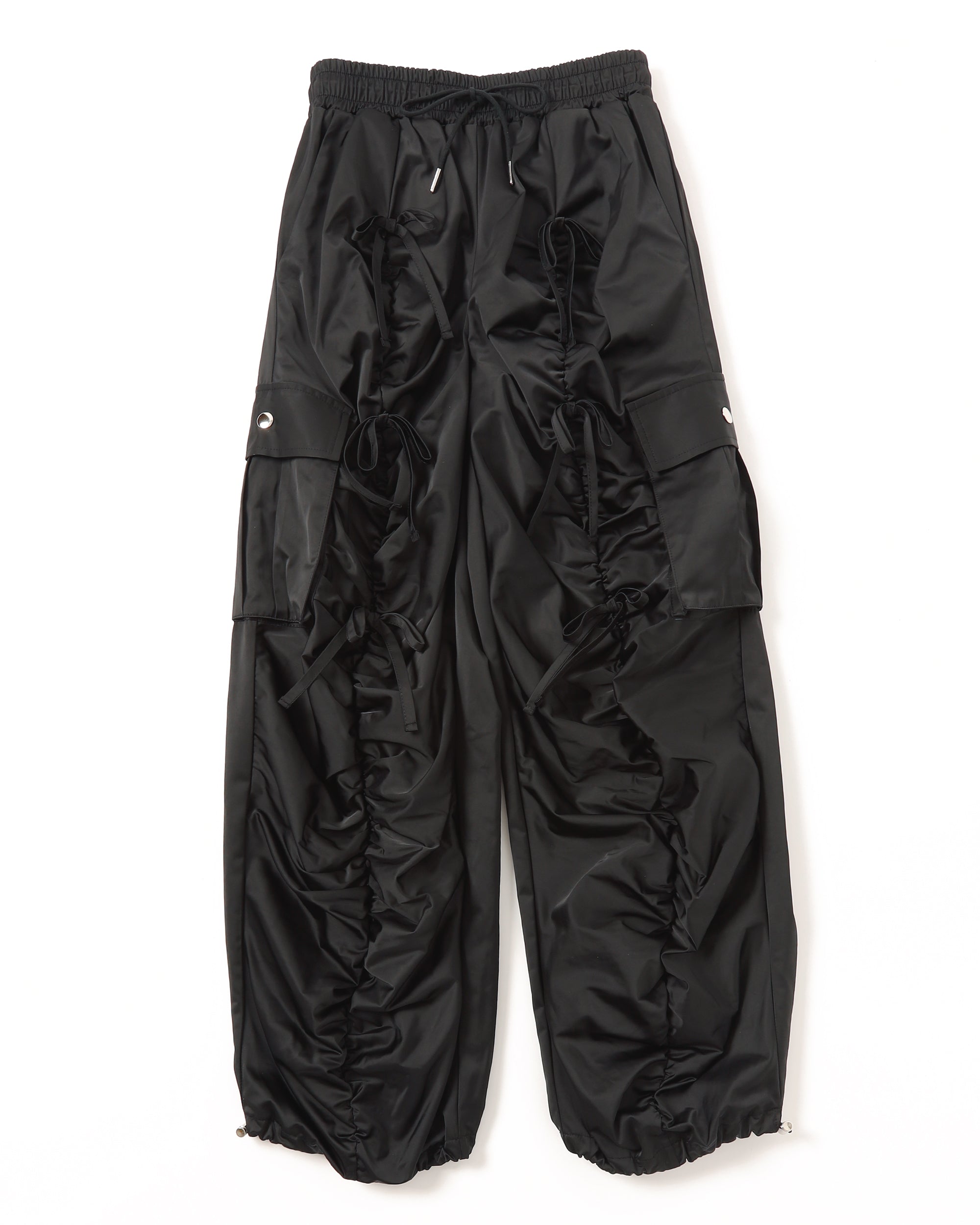 Gather ribbon cargo pants (black)