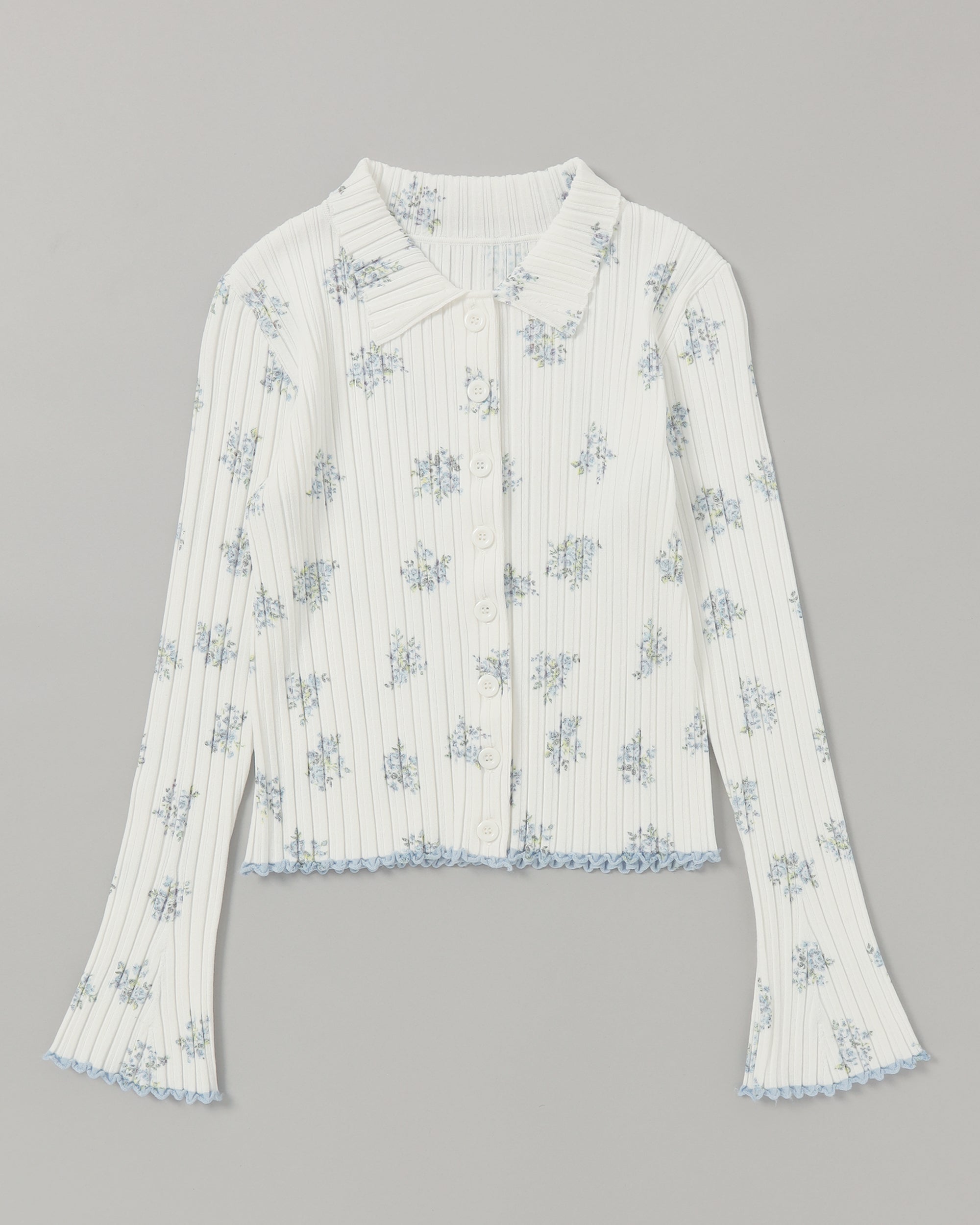 Blue flower rib knit cardigan