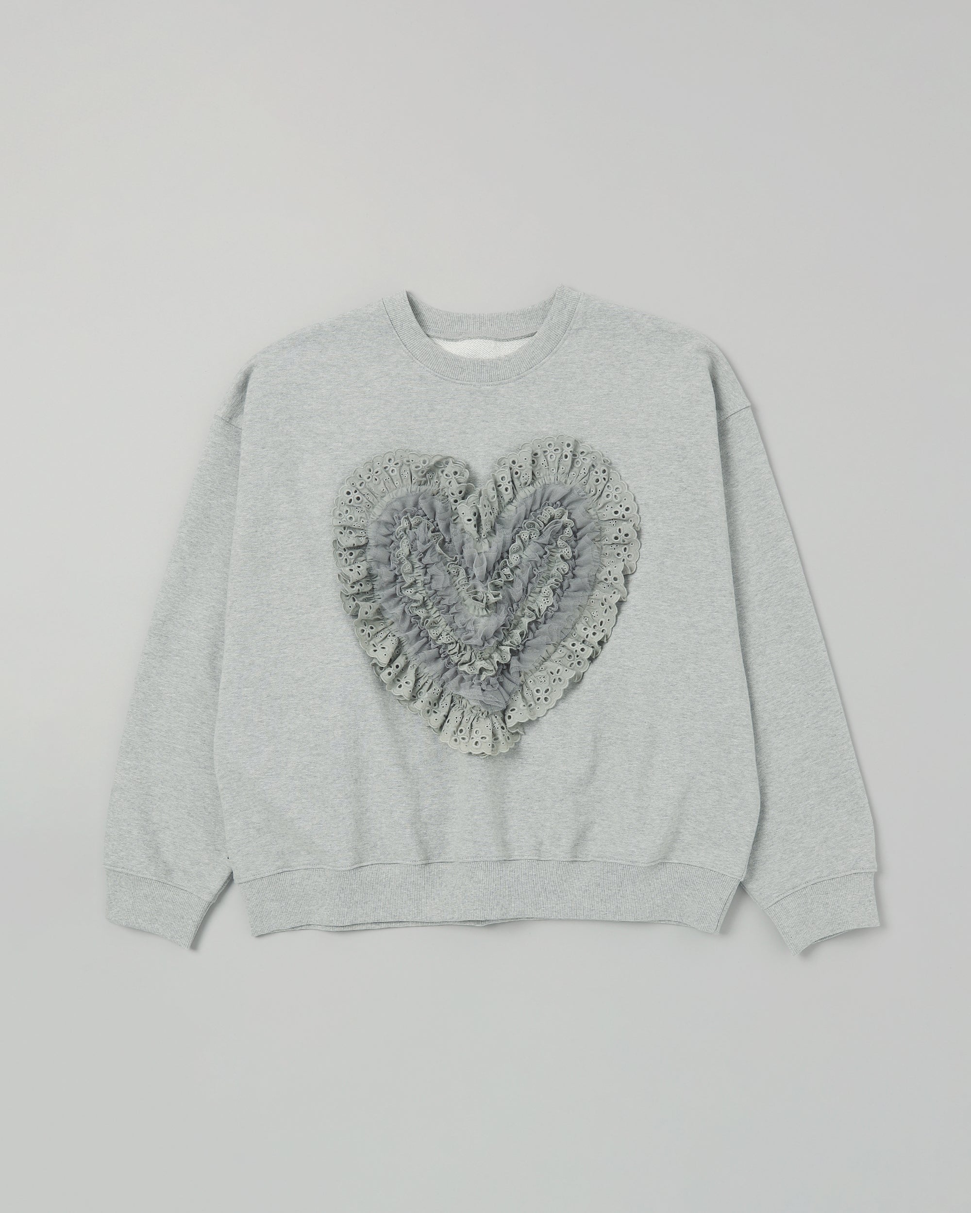 Cotton lace heart sweatshirt (gray)